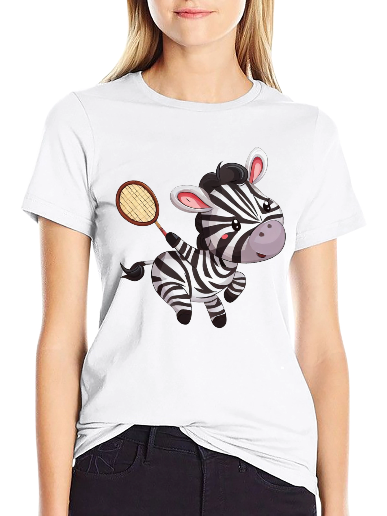 Zebra Tennis Player Black T-Shirt