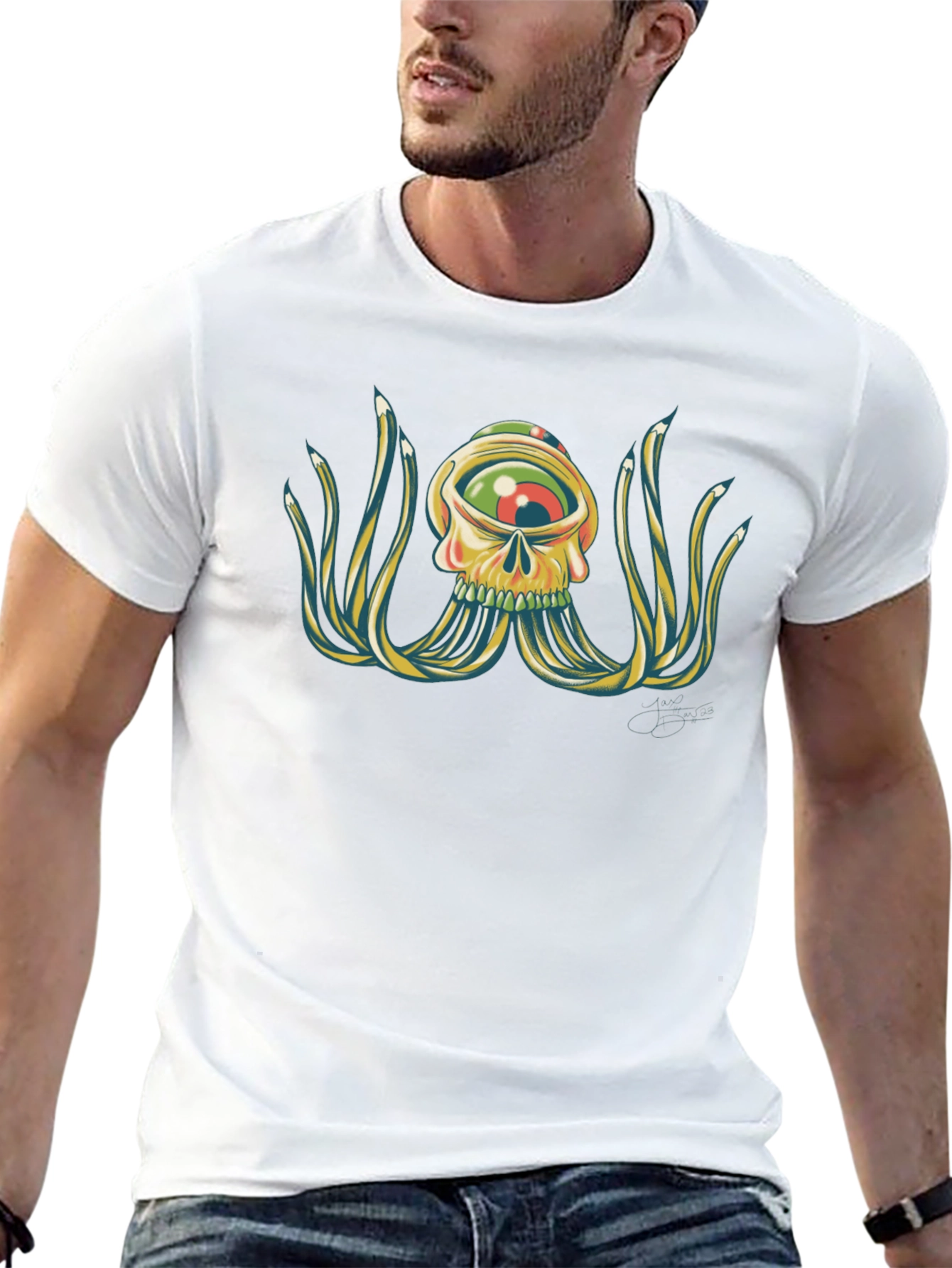Skull Eye Pencil Octopus Graphic Tee