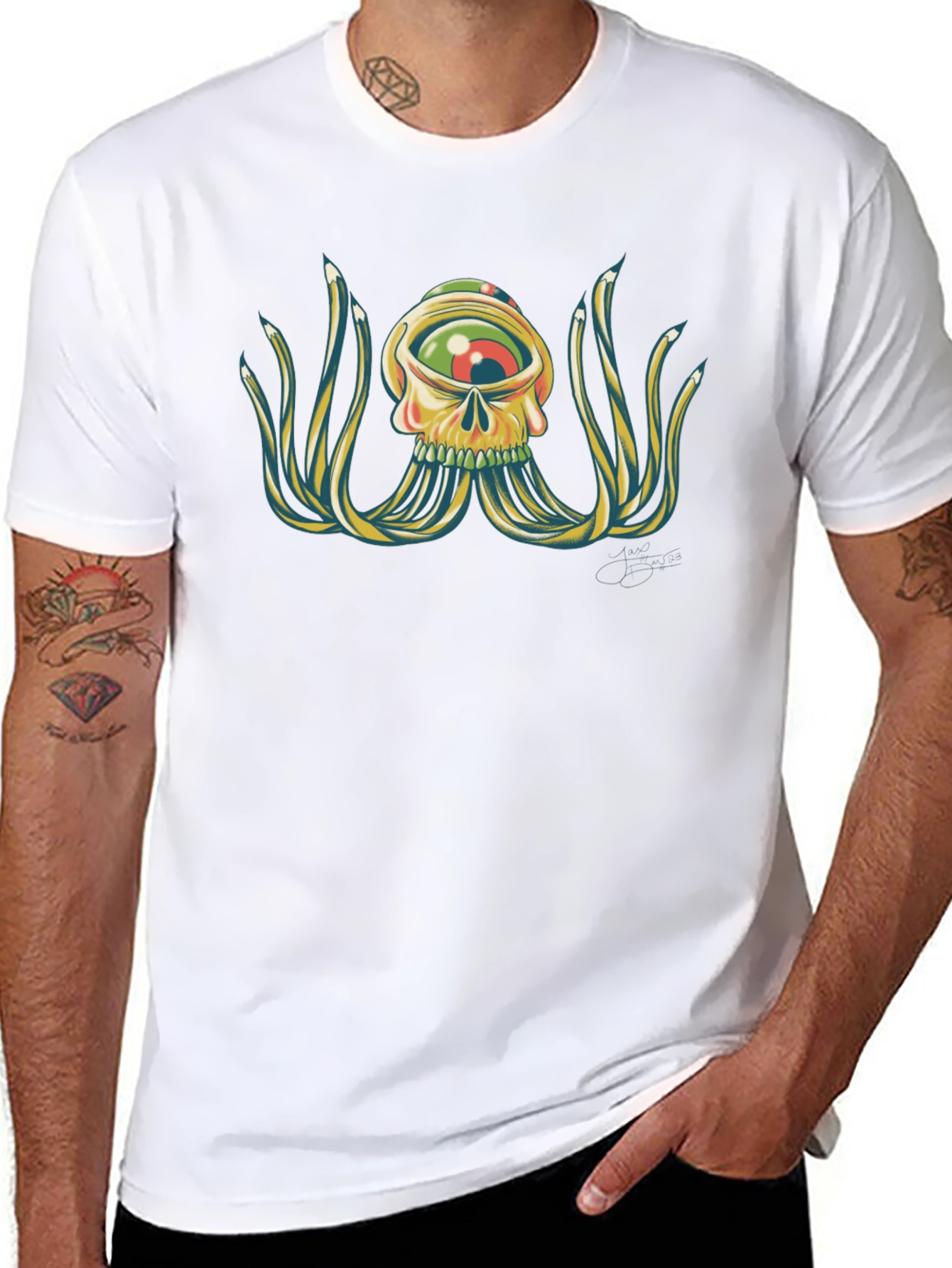 Skull Eye Pencil Octopus Graphic Tee
