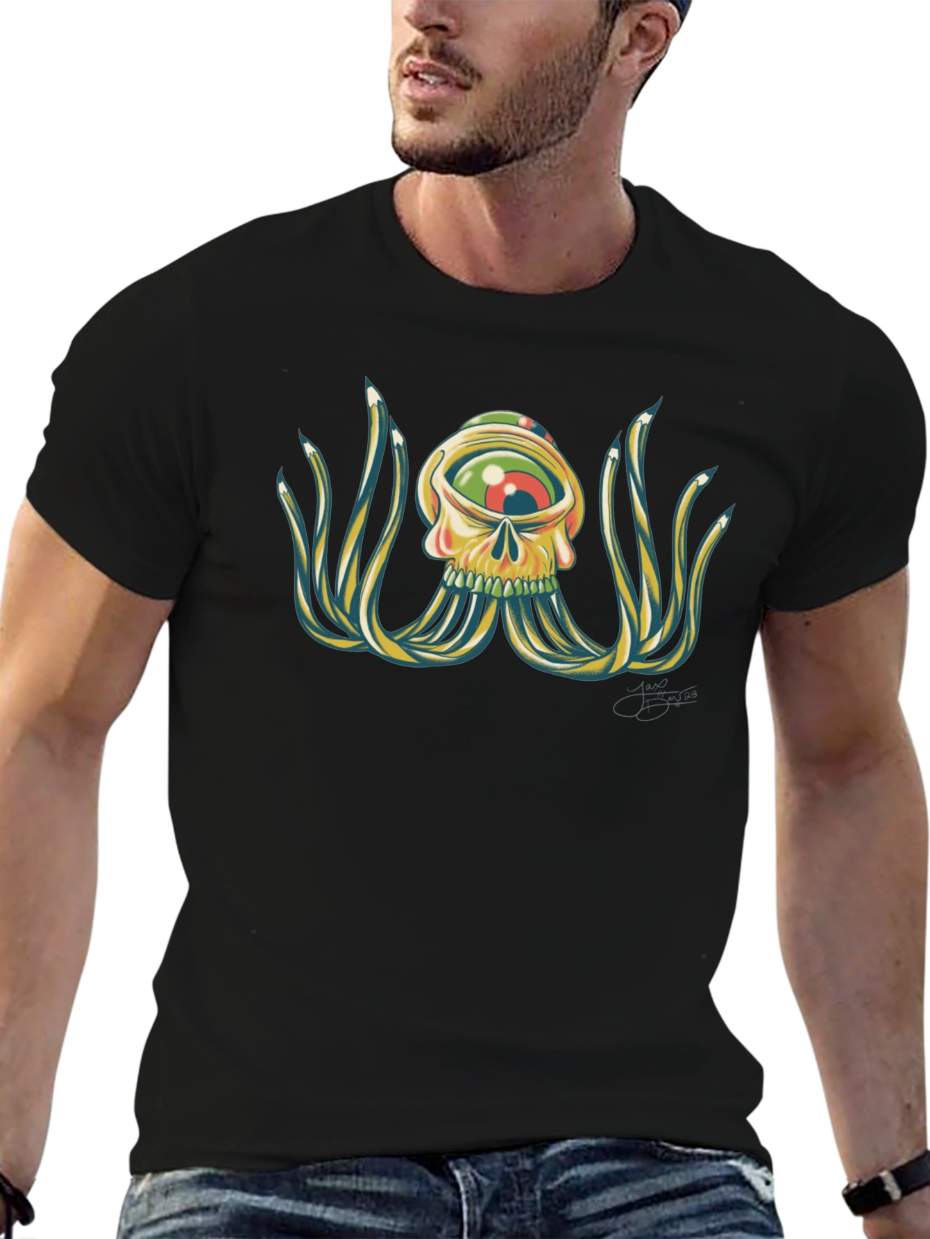 Skull Eye Pencil Octopus Graphic Tee