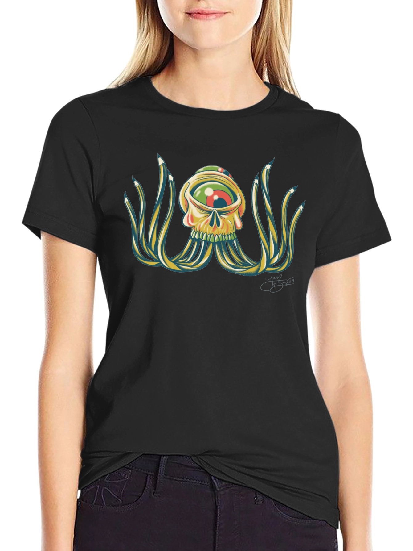 Skull Eye Pencil Octopus Graphic Tee