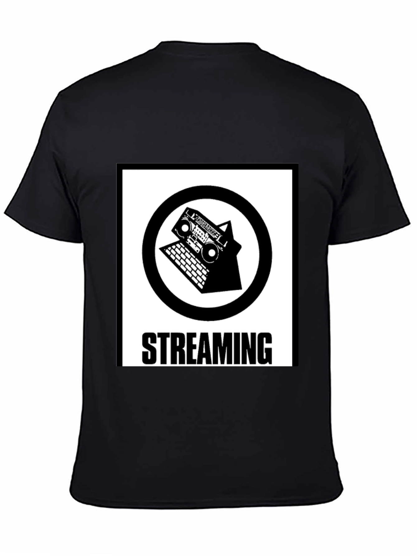 Streaming Music T-Shirt - Retro Boombox & Laptop Design