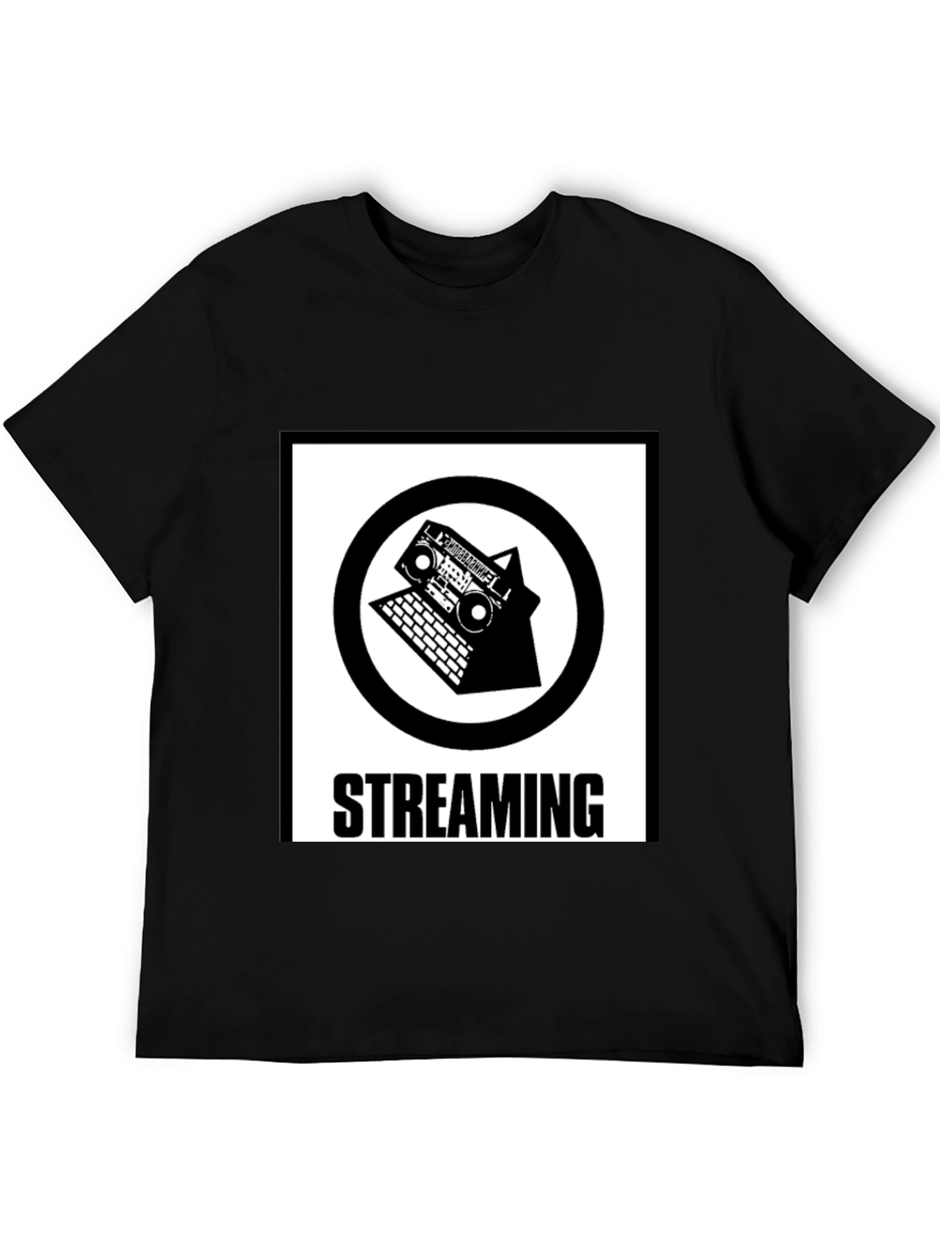 Streaming Music T-Shirt - Retro Boombox & Laptop Design