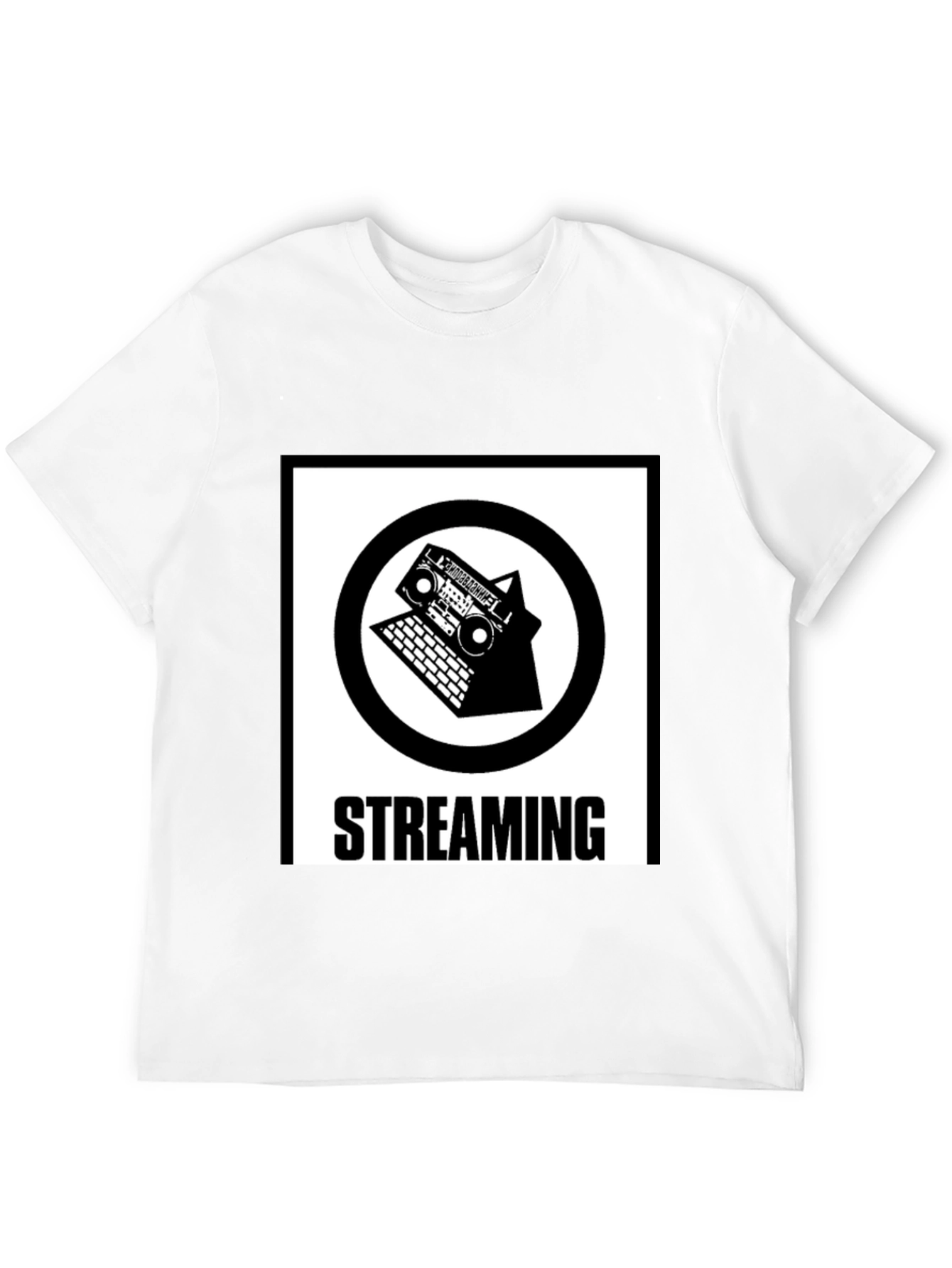 Streaming Music T-Shirt - Retro Boombox & Laptop Design
