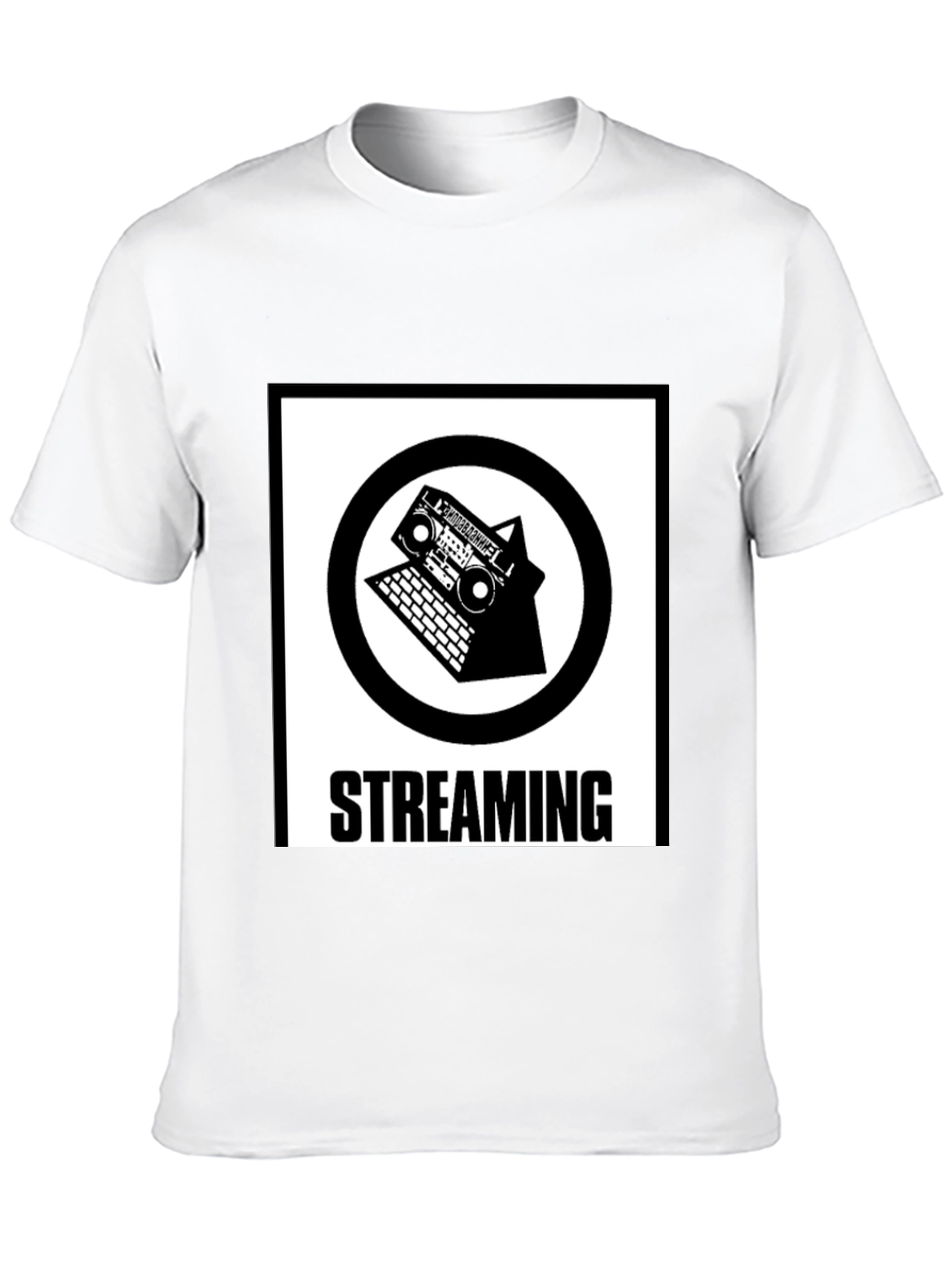 Streaming Music T-Shirt - Retro Boombox & Laptop Design