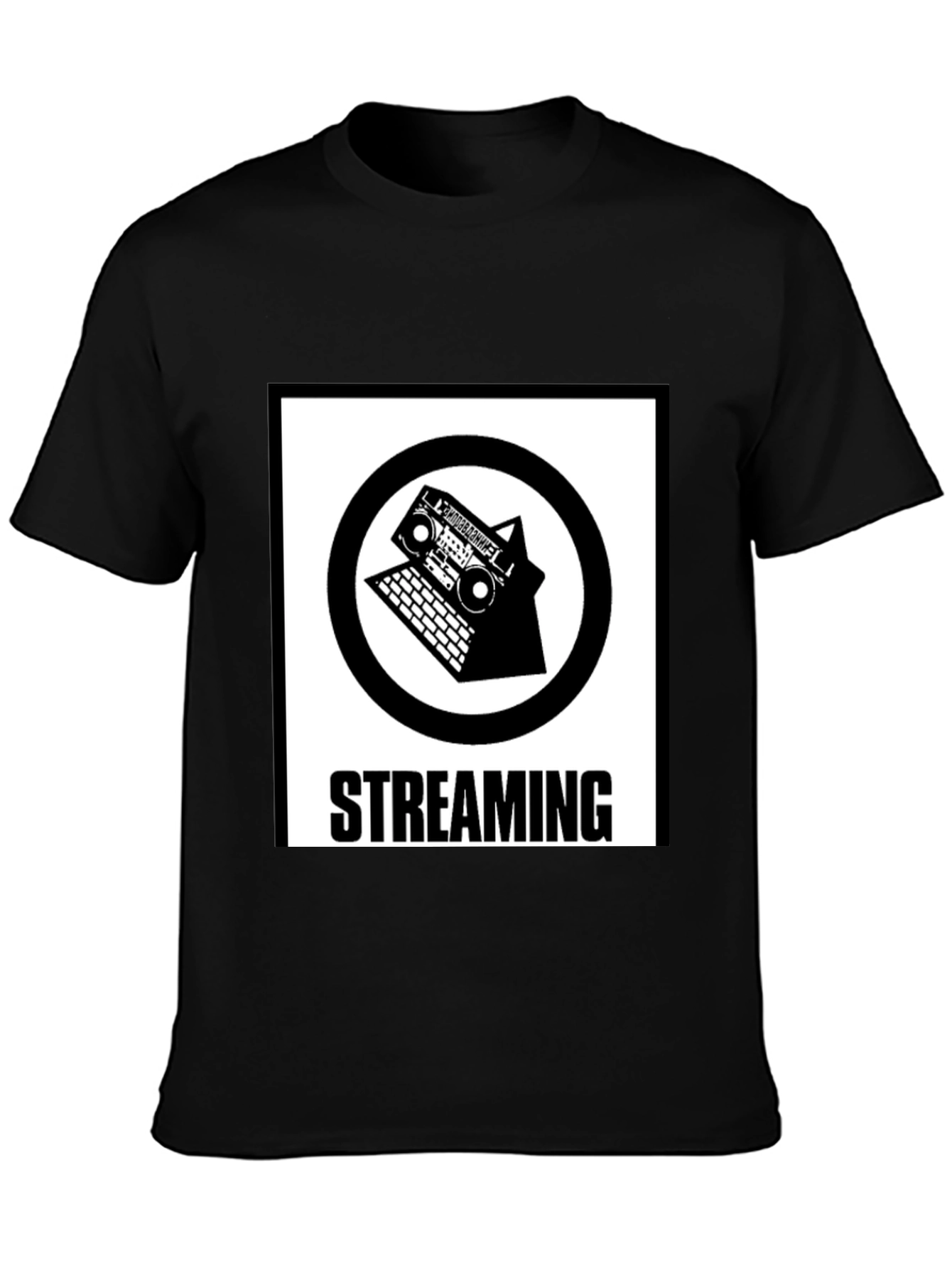 Streaming Music T-Shirt - Retro Boombox & Laptop Design