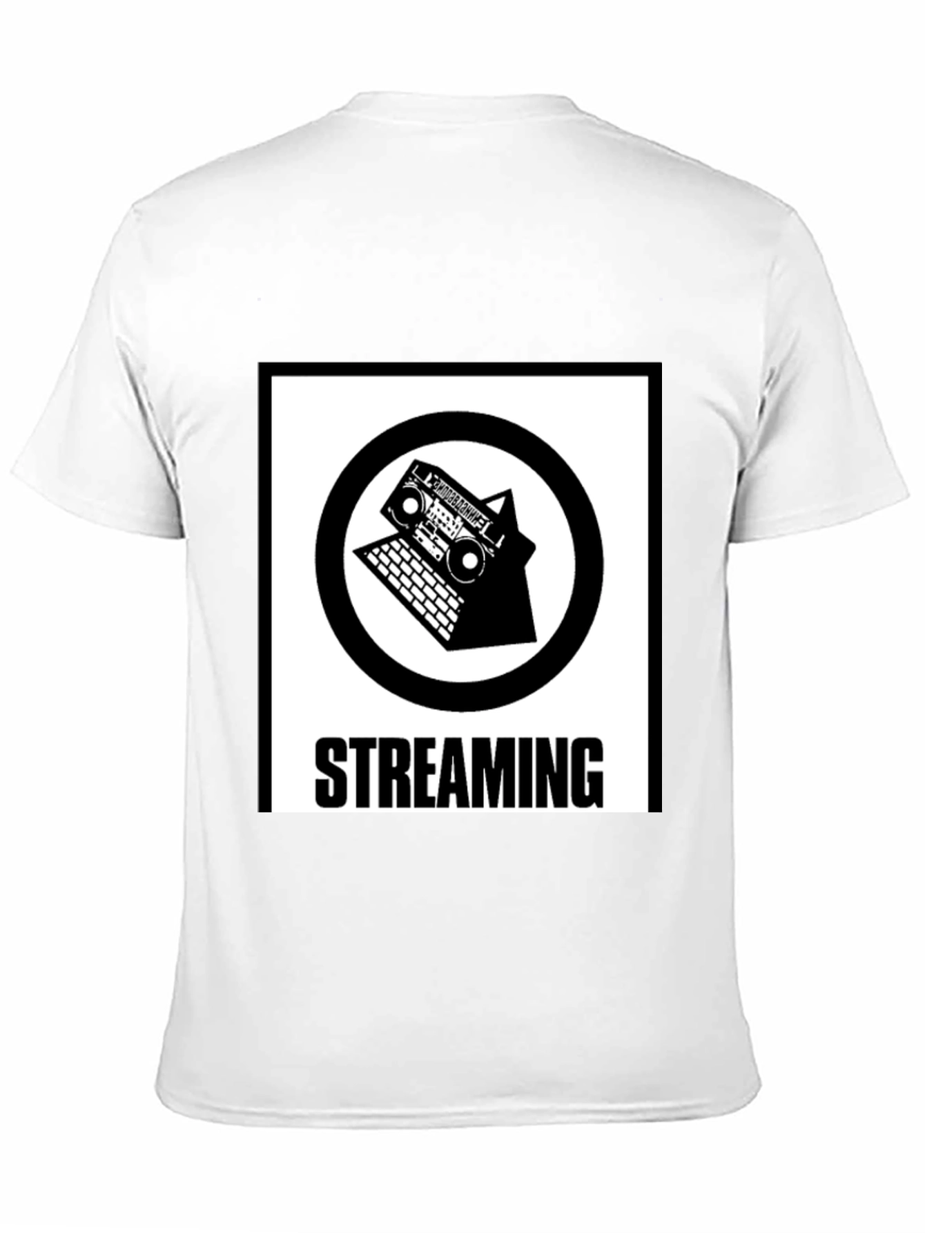 Streaming Music T-Shirt - Retro Boombox & Laptop Design
