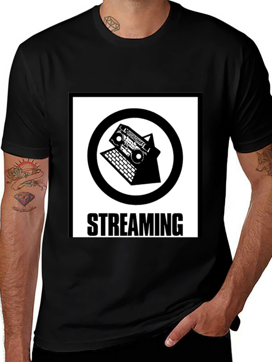 Streaming Music T-Shirt - Retro Boombox & Laptop Design