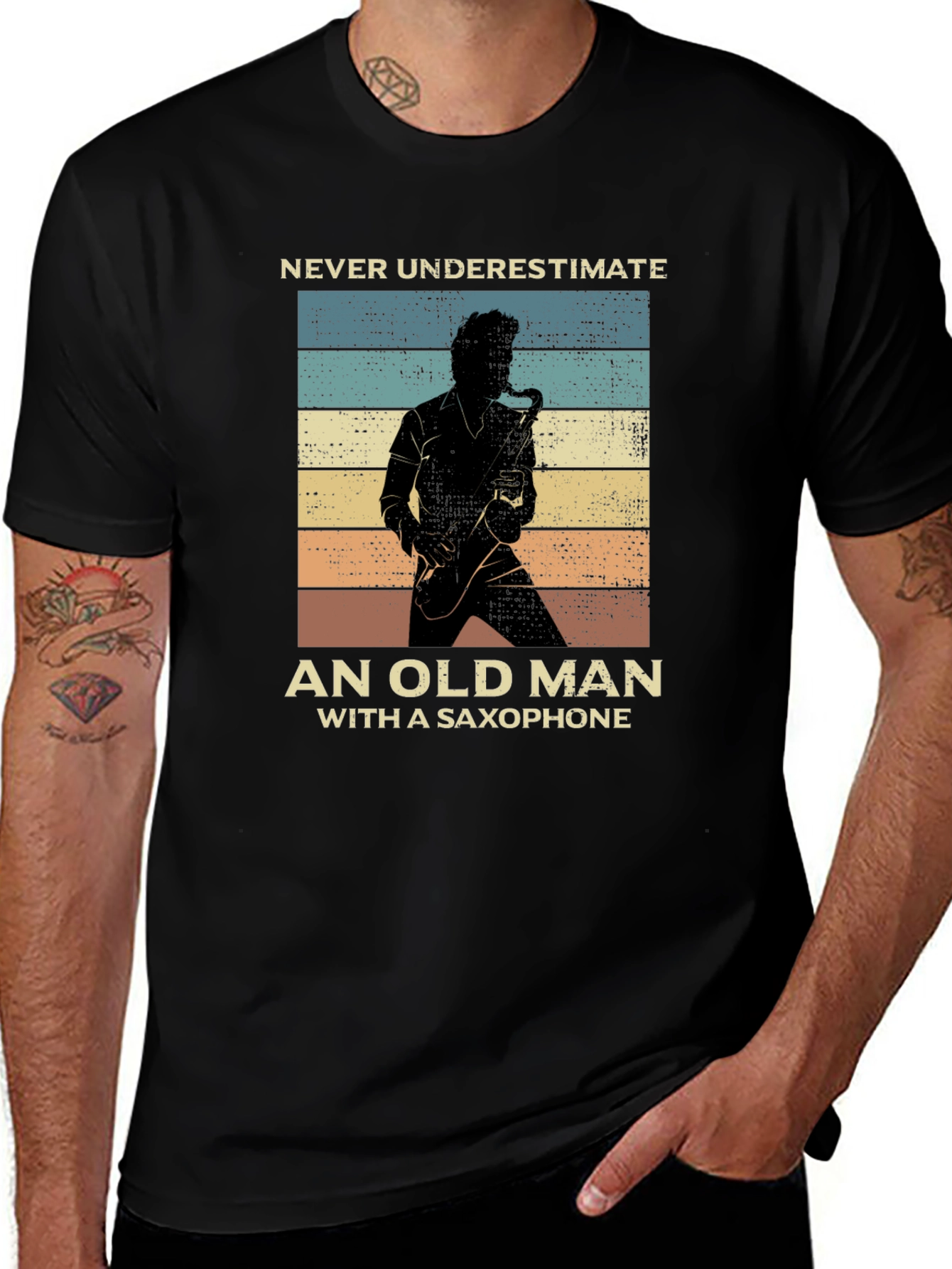 Saxophone Old Man Graphic T-Shirt