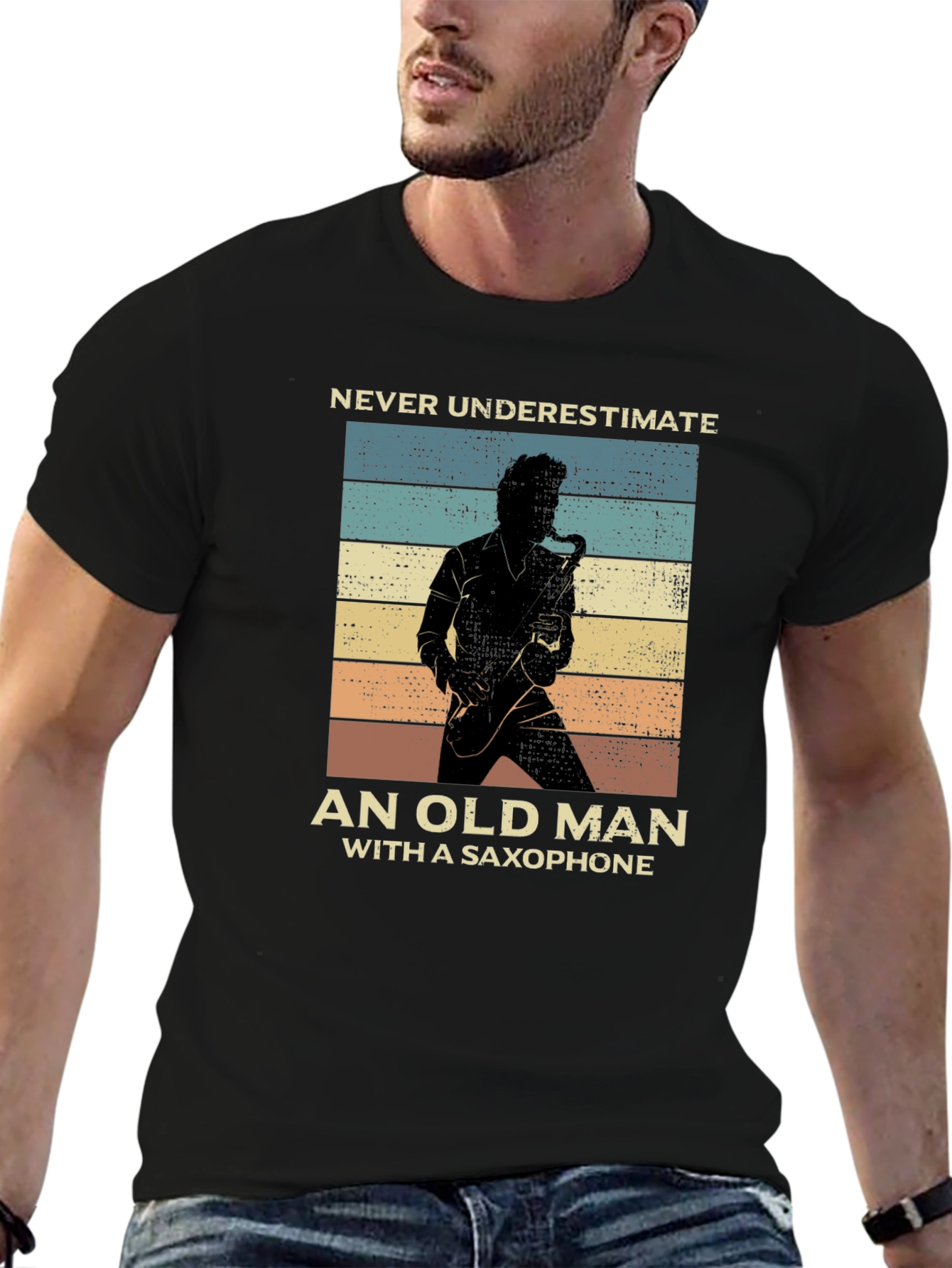 Saxophone Old Man Graphic T-Shirt
