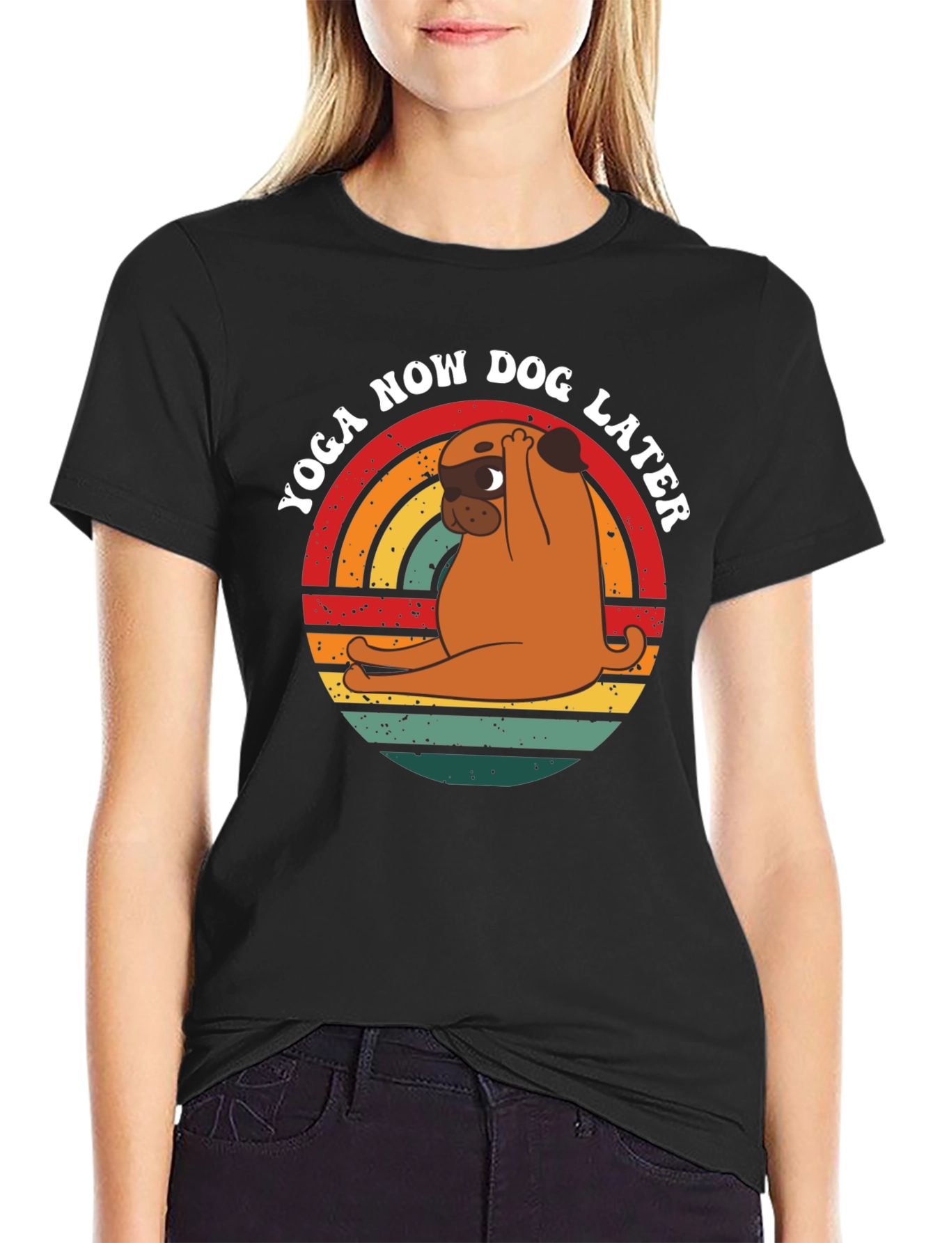 Yoga Now Dog Later T-Shirt – Funny Pug Yoga Graphic Tee
