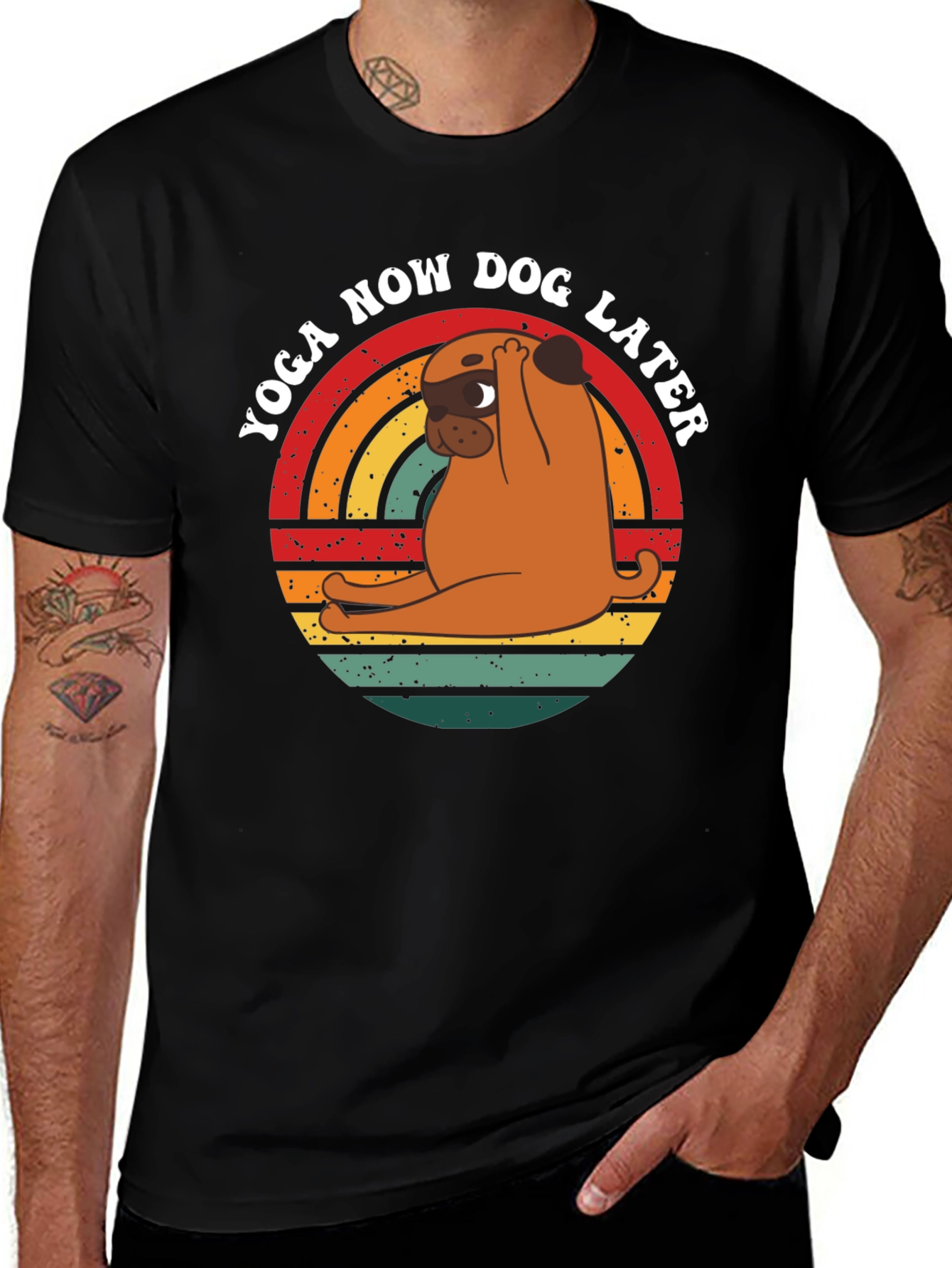 Yoga Now Dog Later T-Shirt – Funny Pug Yoga Graphic Tee