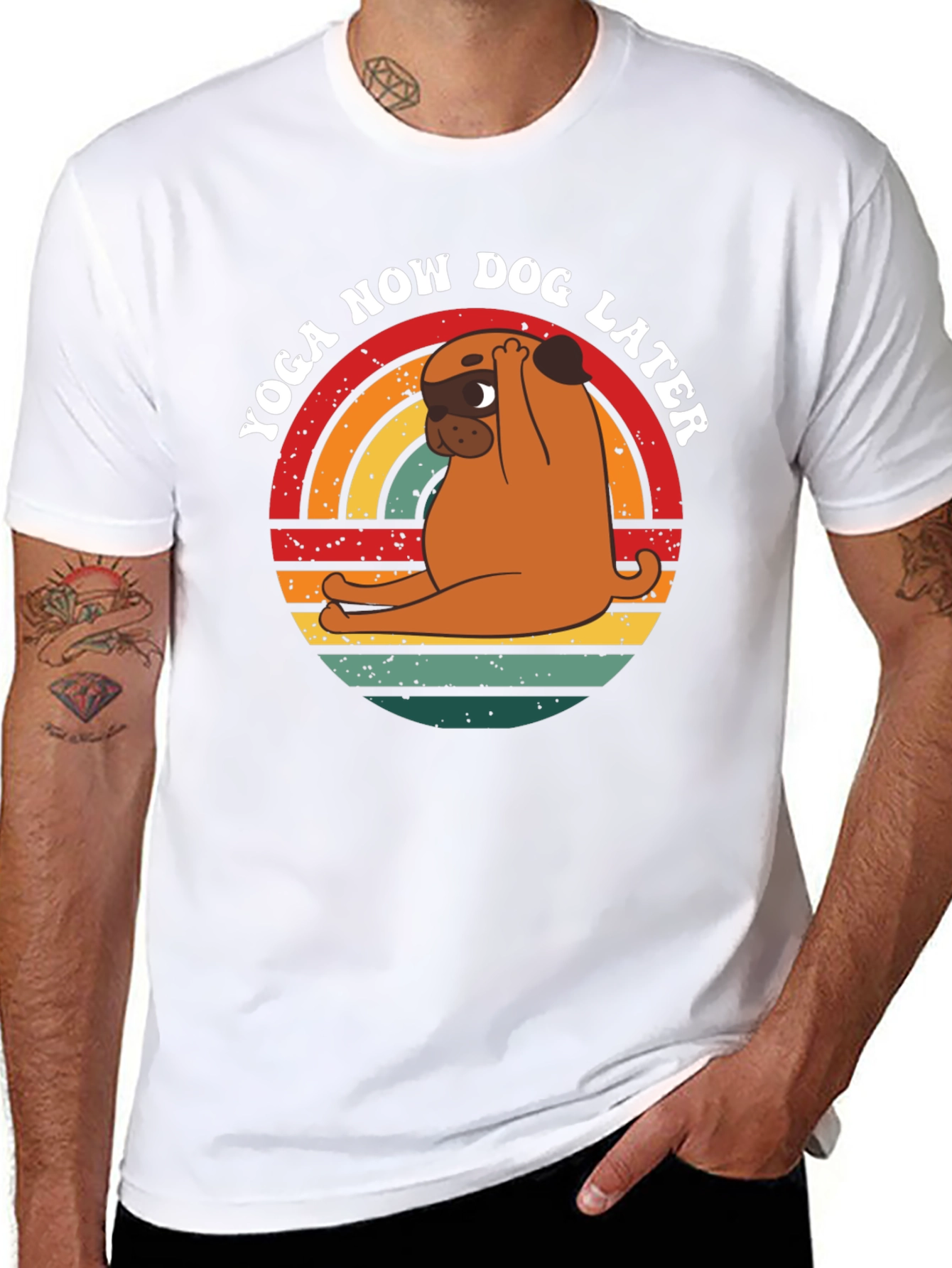 Yoga Now Dog Later T-Shirt – Funny Pug Yoga Graphic Tee