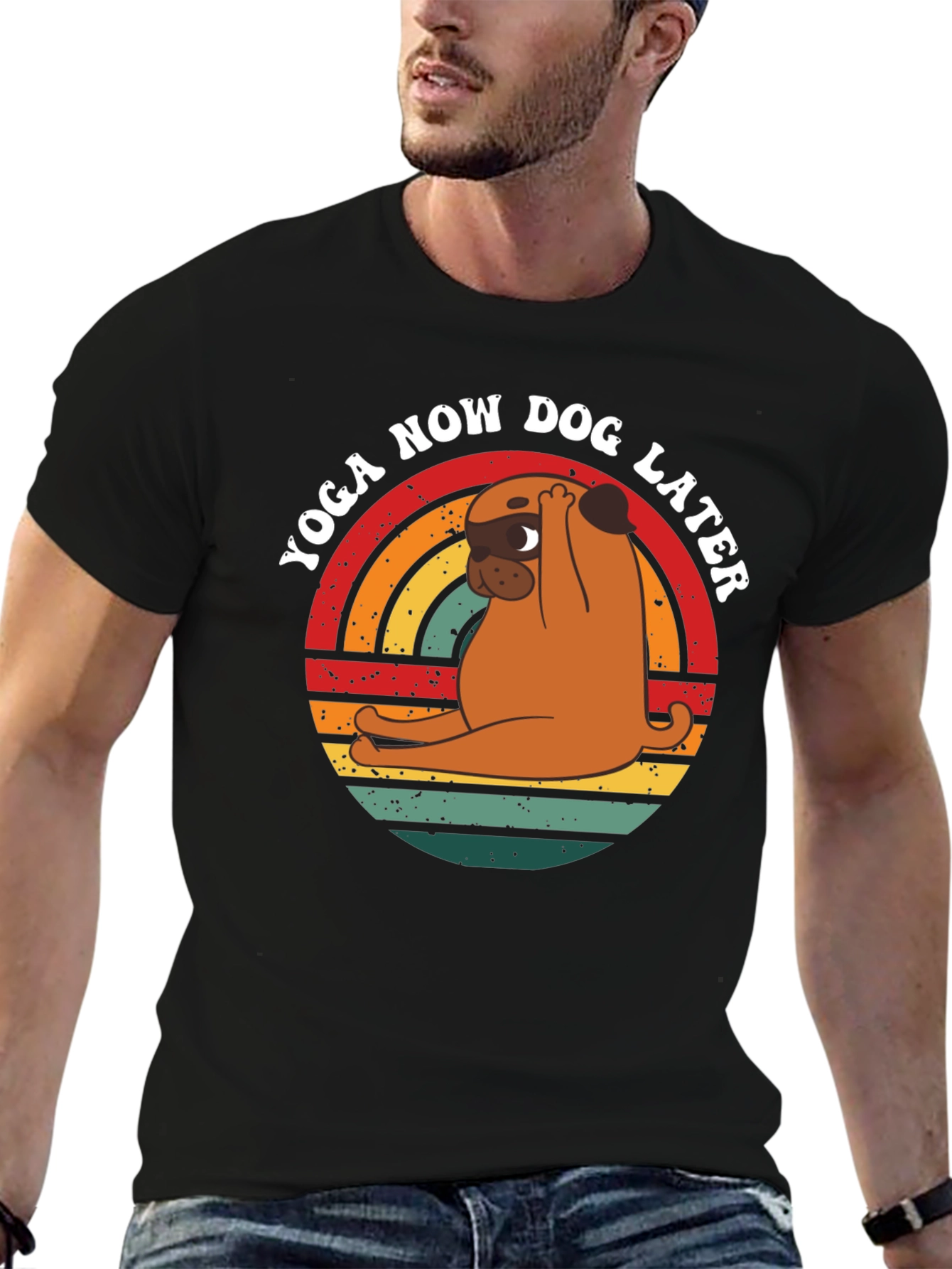 Yoga Now Dog Later T-Shirt – Funny Pug Yoga Graphic Tee