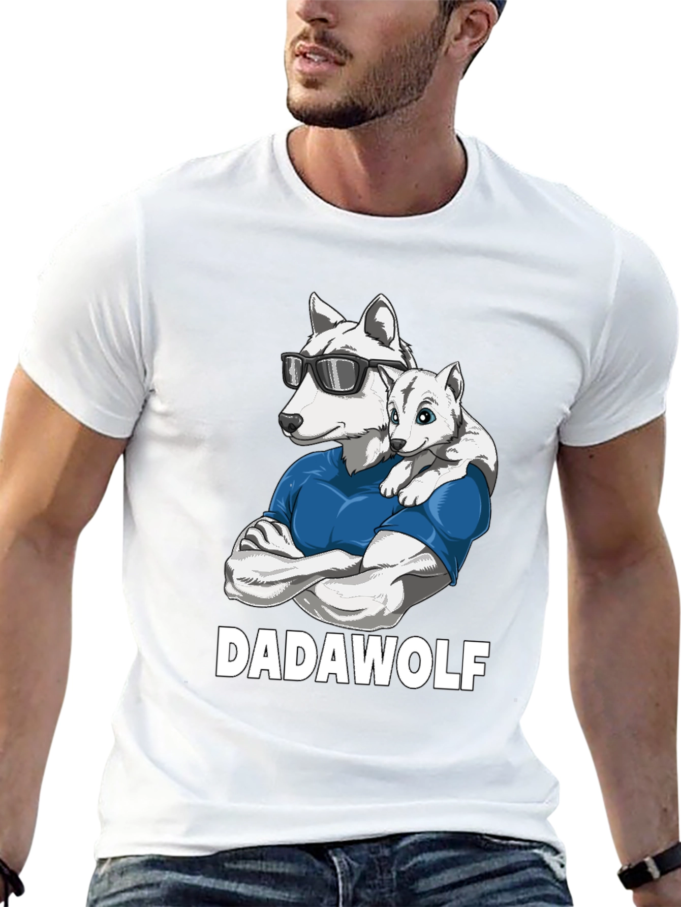 Dadawolf Graphic Tee - Cool Wolf Dad Shirt