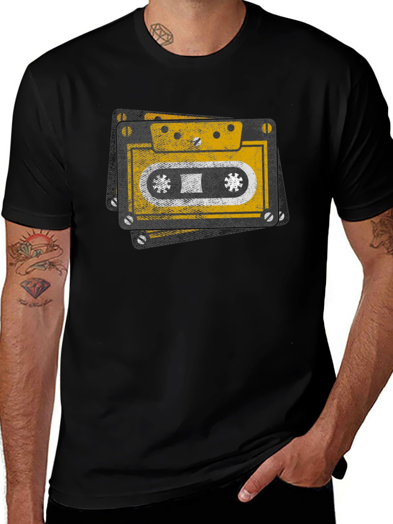 Retro Cassette Tape Graphic T-Shirt - Black
