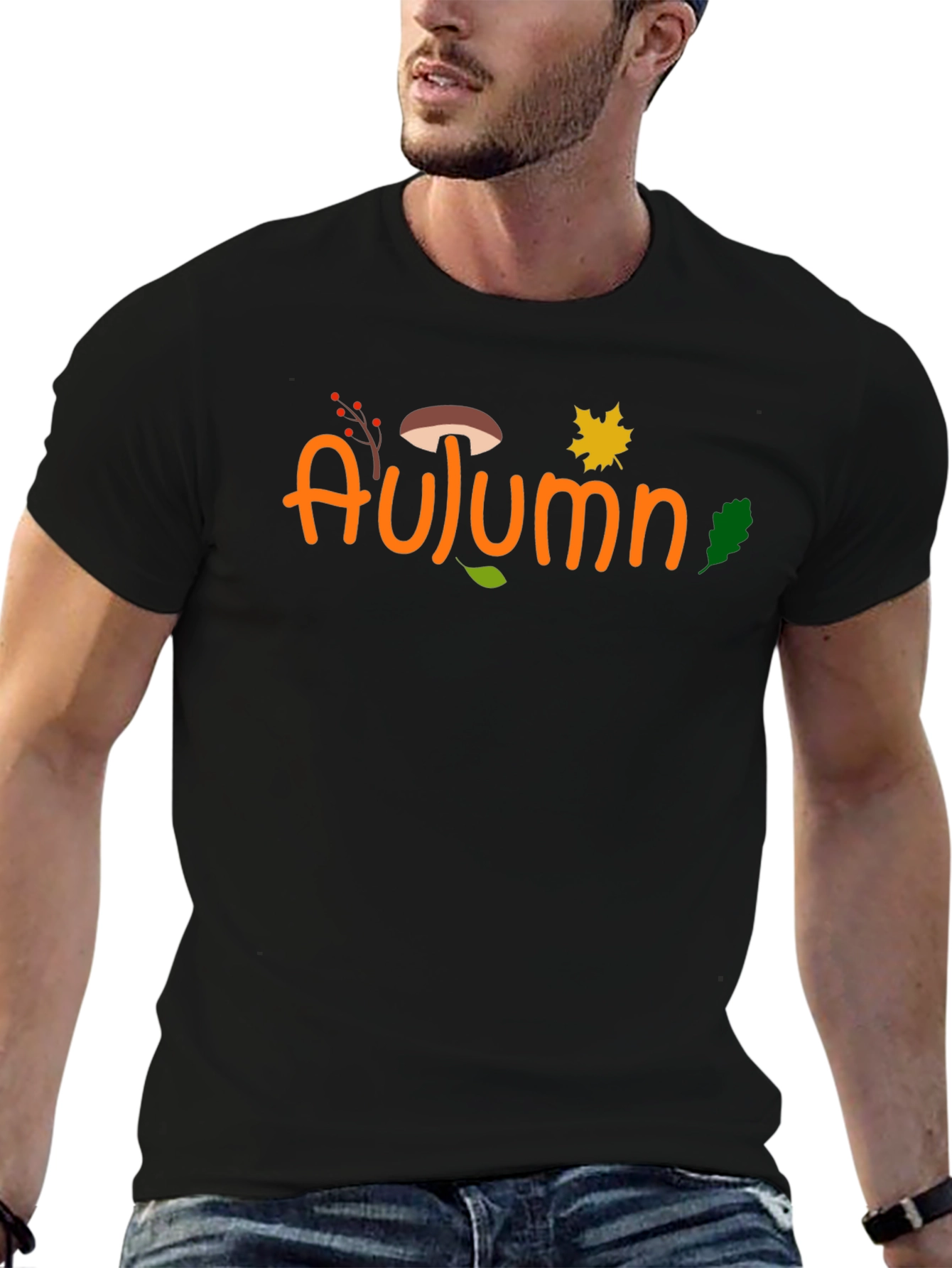 Autumn Graphic Print Black T-Shirt