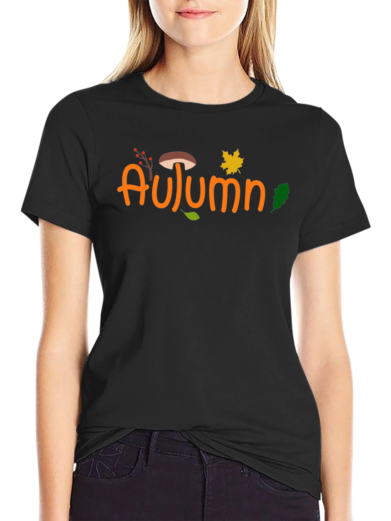 Autumn Graphic Print Black T-Shirt