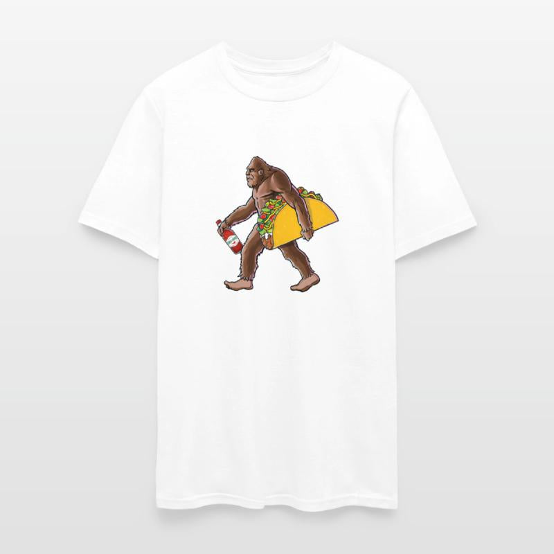 Sasquatch Carrying A Taco And A Bottle Of Hot Sauc