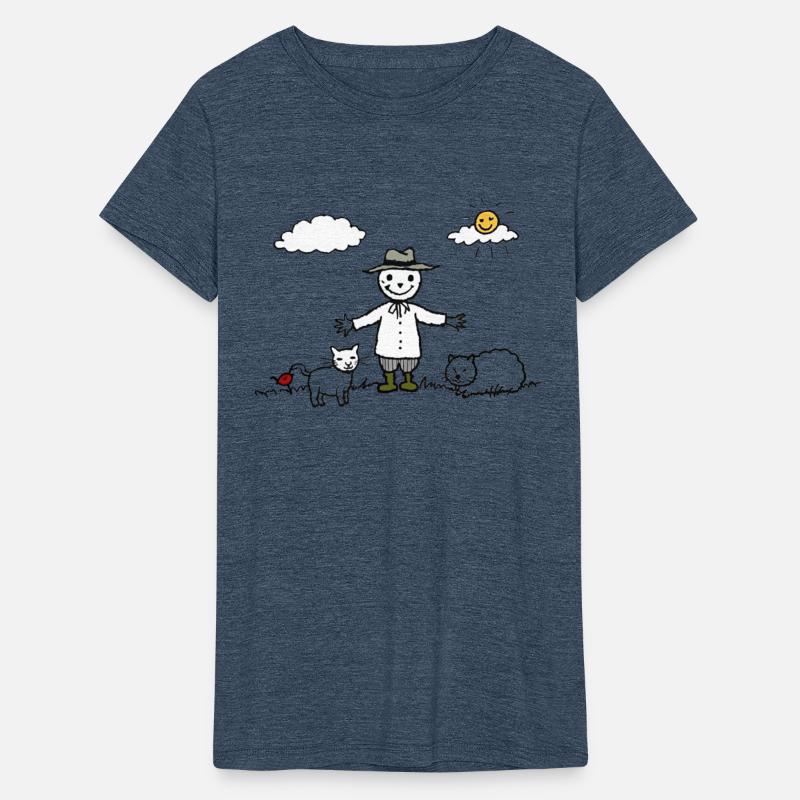 Scarecrow, smiling happily surrounded by animals.