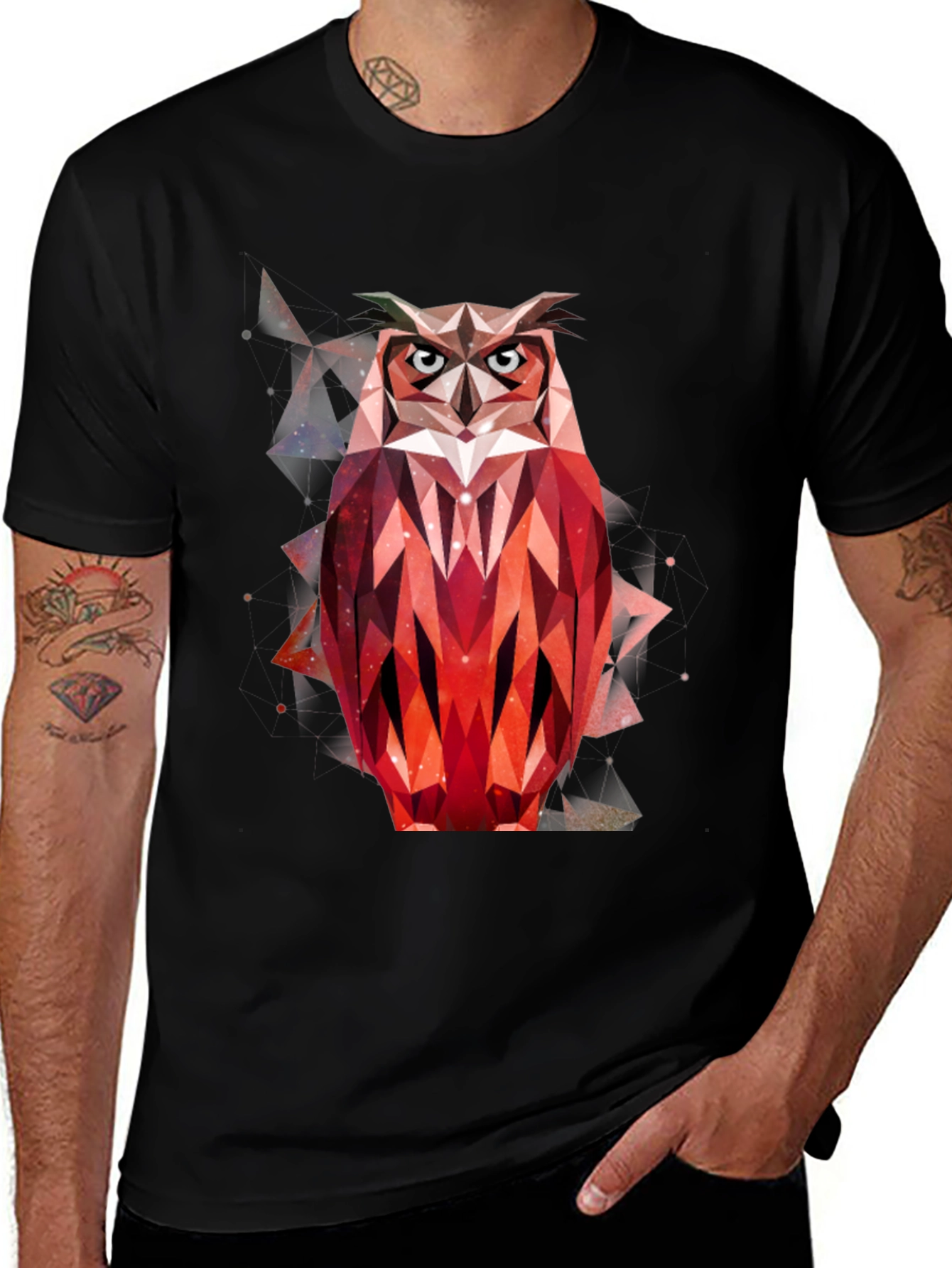 Geometric Owl Graphic T-Shirt - Mens Black Tee