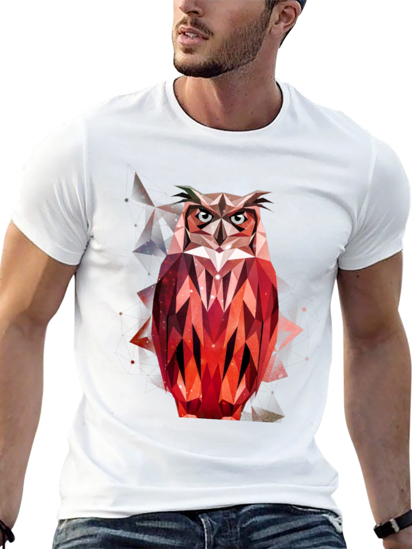 Geometric Owl Graphic T-Shirt - Mens Black Tee