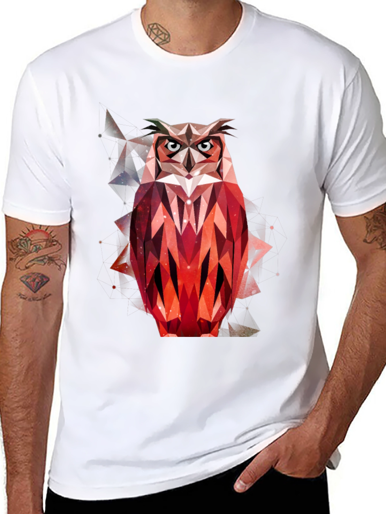 Geometric Owl Graphic T-Shirt - Mens Black Tee