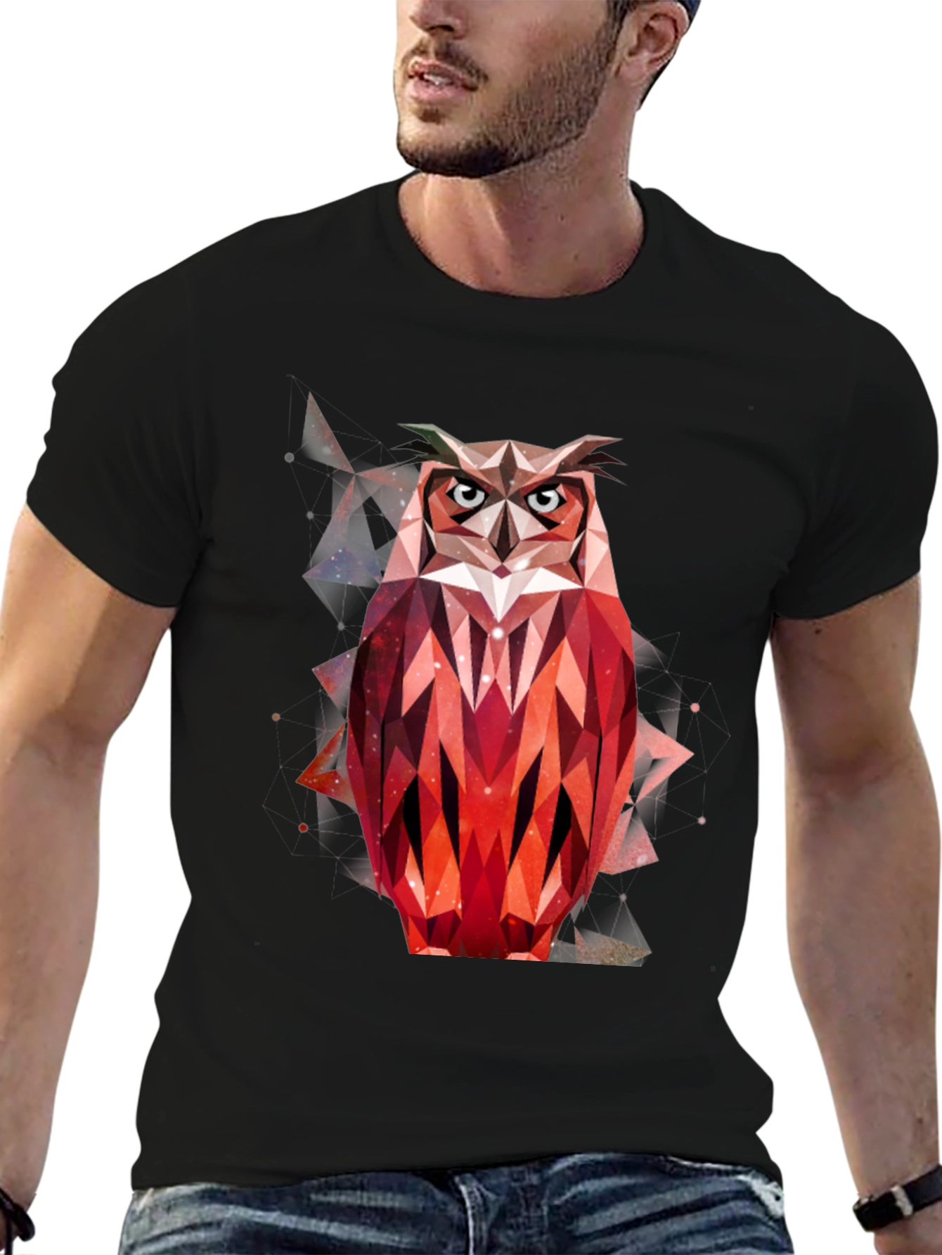 Geometric Owl Graphic T-Shirt - Mens Black Tee