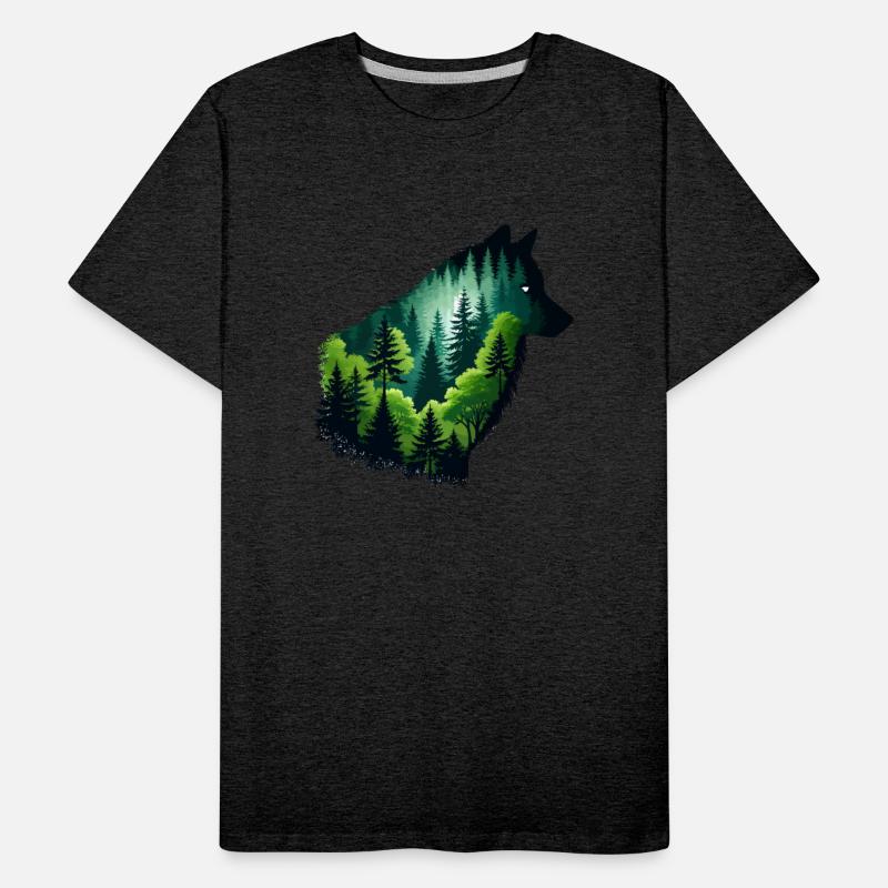 Silhouette wolf with green forest