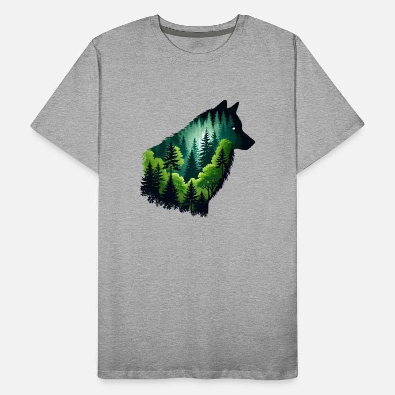 Silhouette wolf with green forest