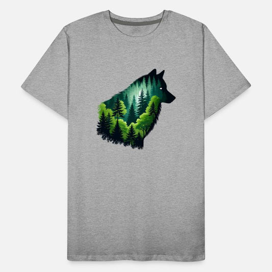 Silhouette wolf with green forest