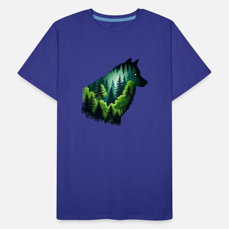 Silhouette wolf with green forest