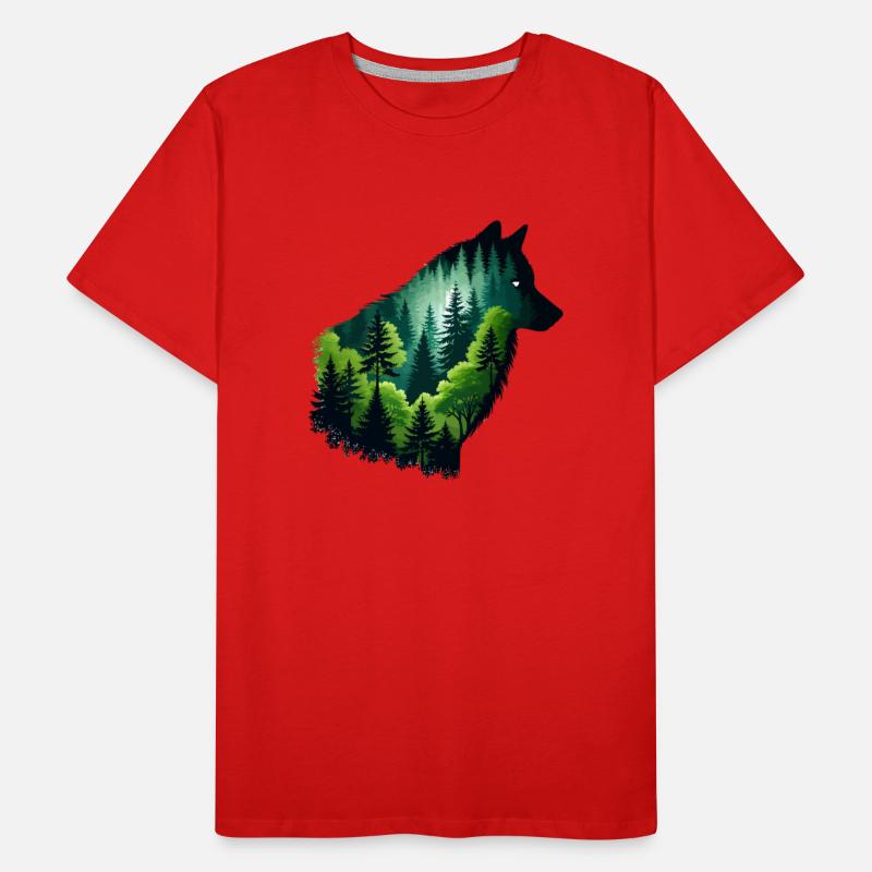 Silhouette wolf with green forest