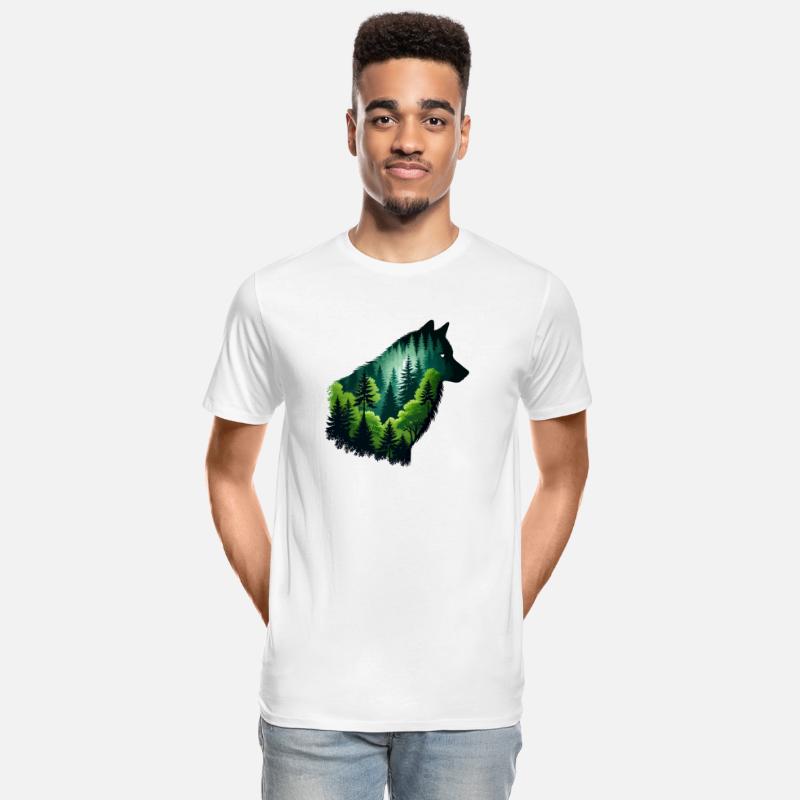 Silhouette wolf with green forest