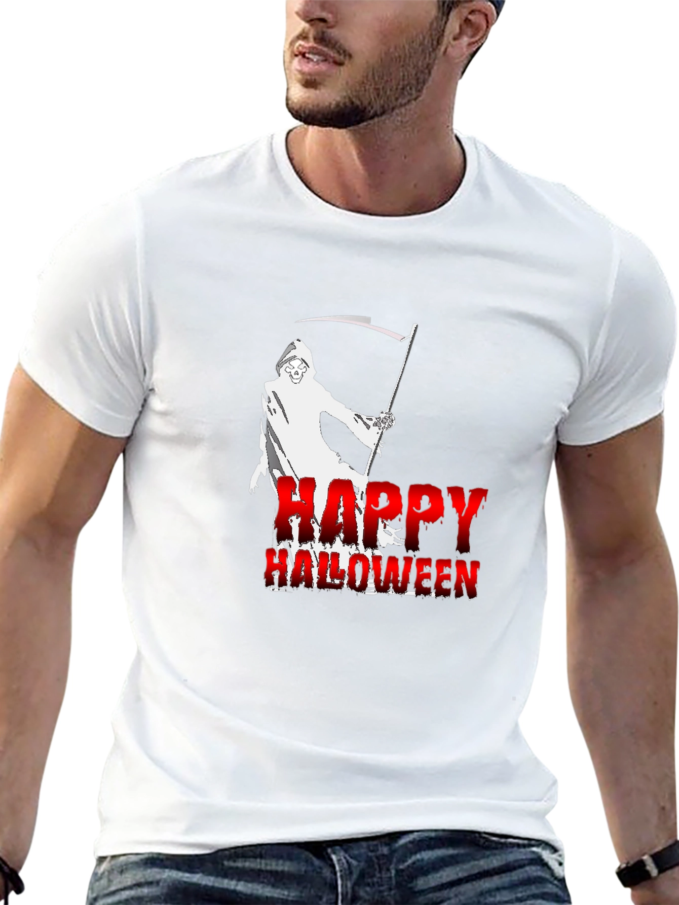 Happy Halloween Grim Reaper Black T-Shirt