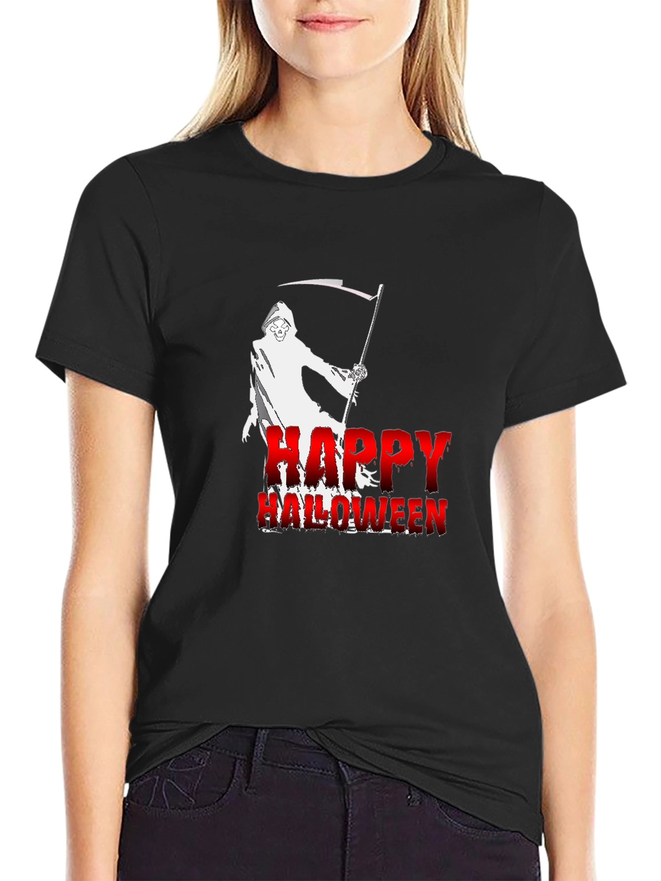 Happy Halloween Grim Reaper Black T-Shirt