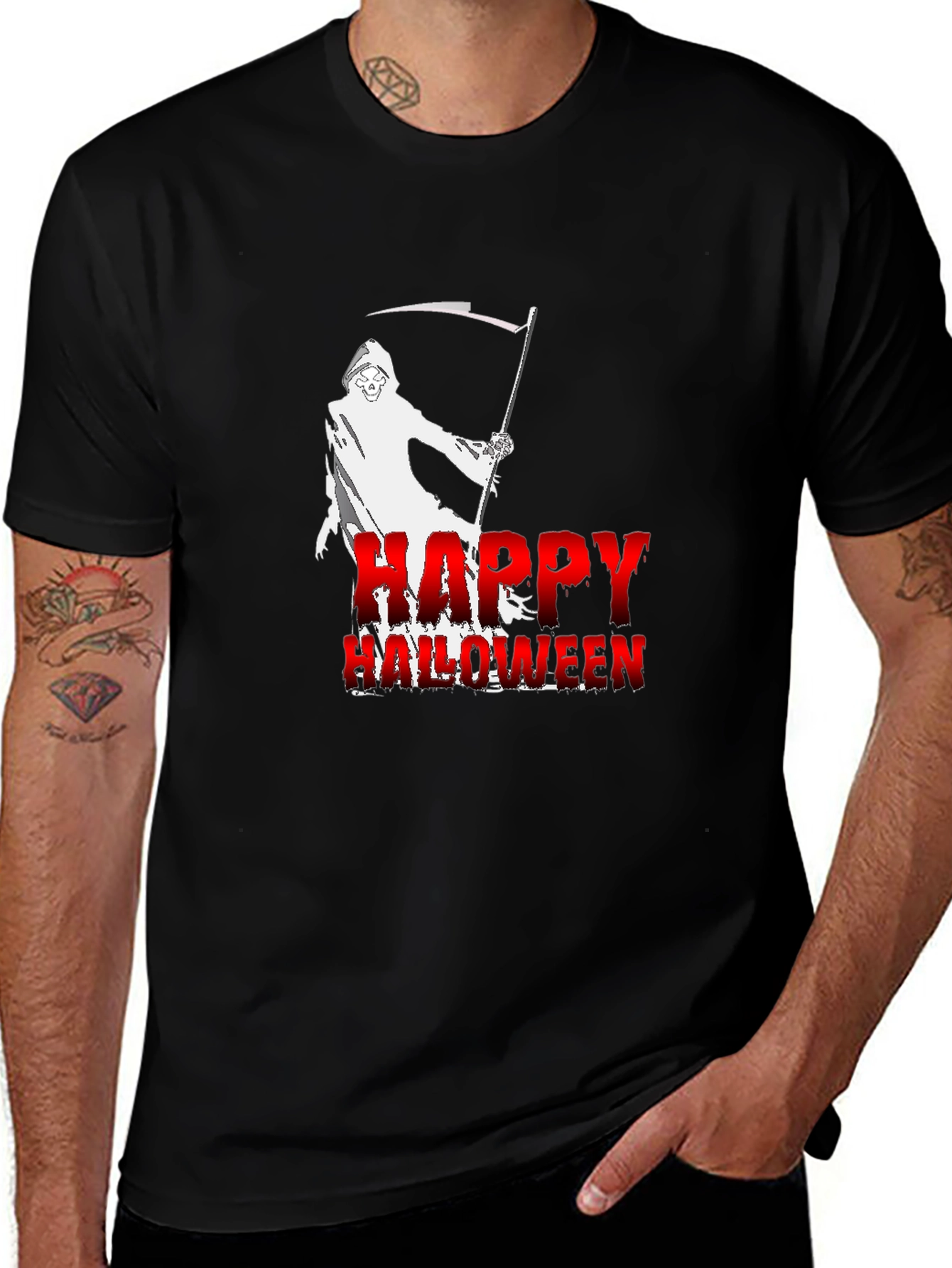 Happy Halloween Grim Reaper Black T-Shirt