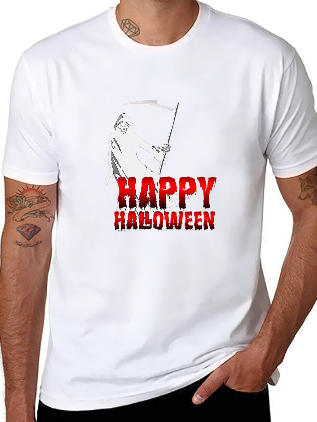 Happy Halloween Grim Reaper Black T-Shirt