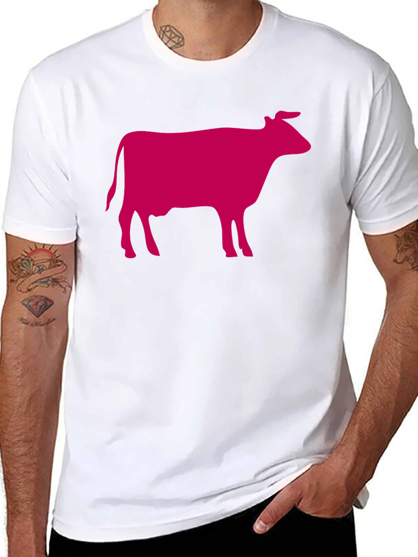 Black T-Shirt with Pink Cow Graphic