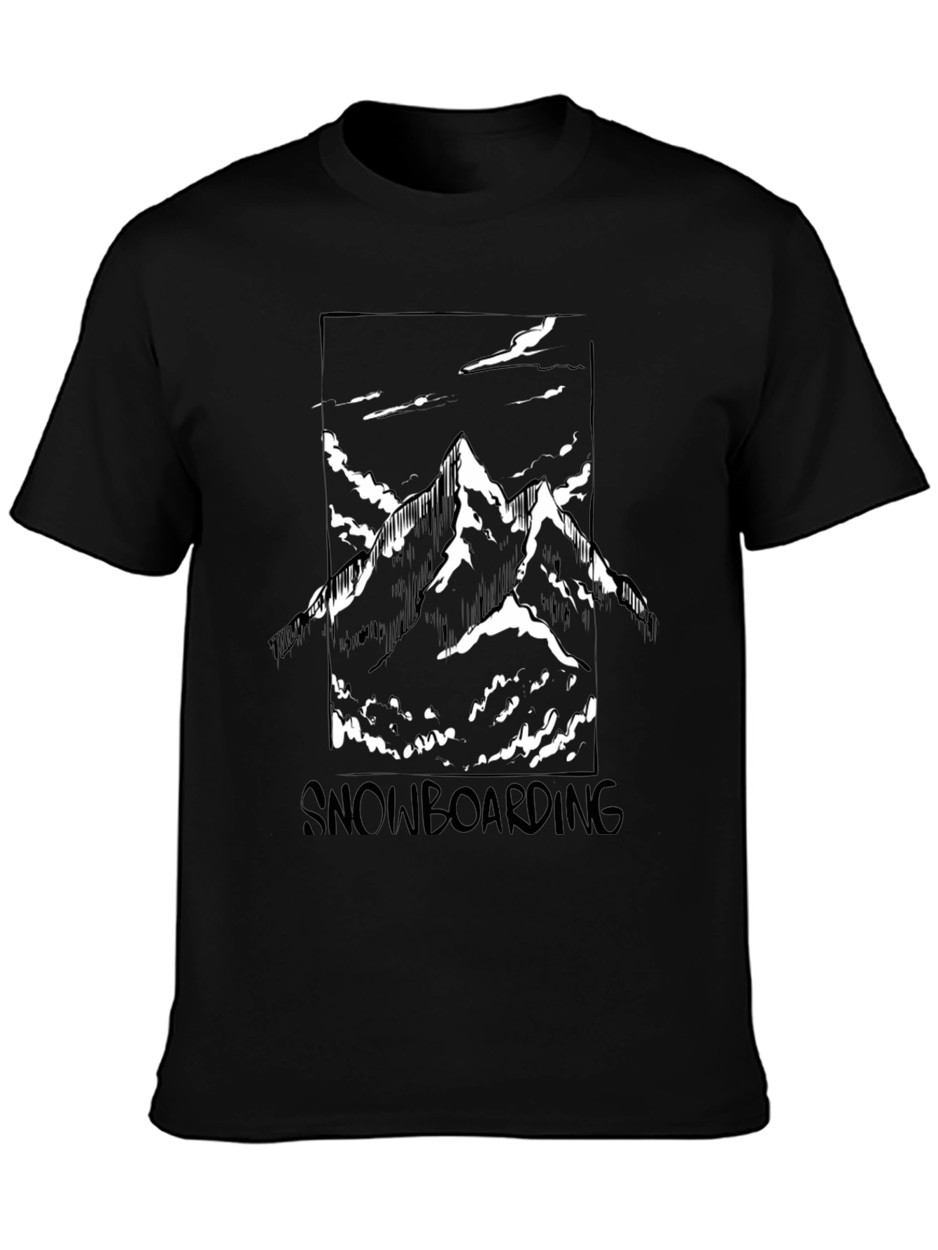 Snowboarding Mountain Graphic Tee - Black Cotton Shirt