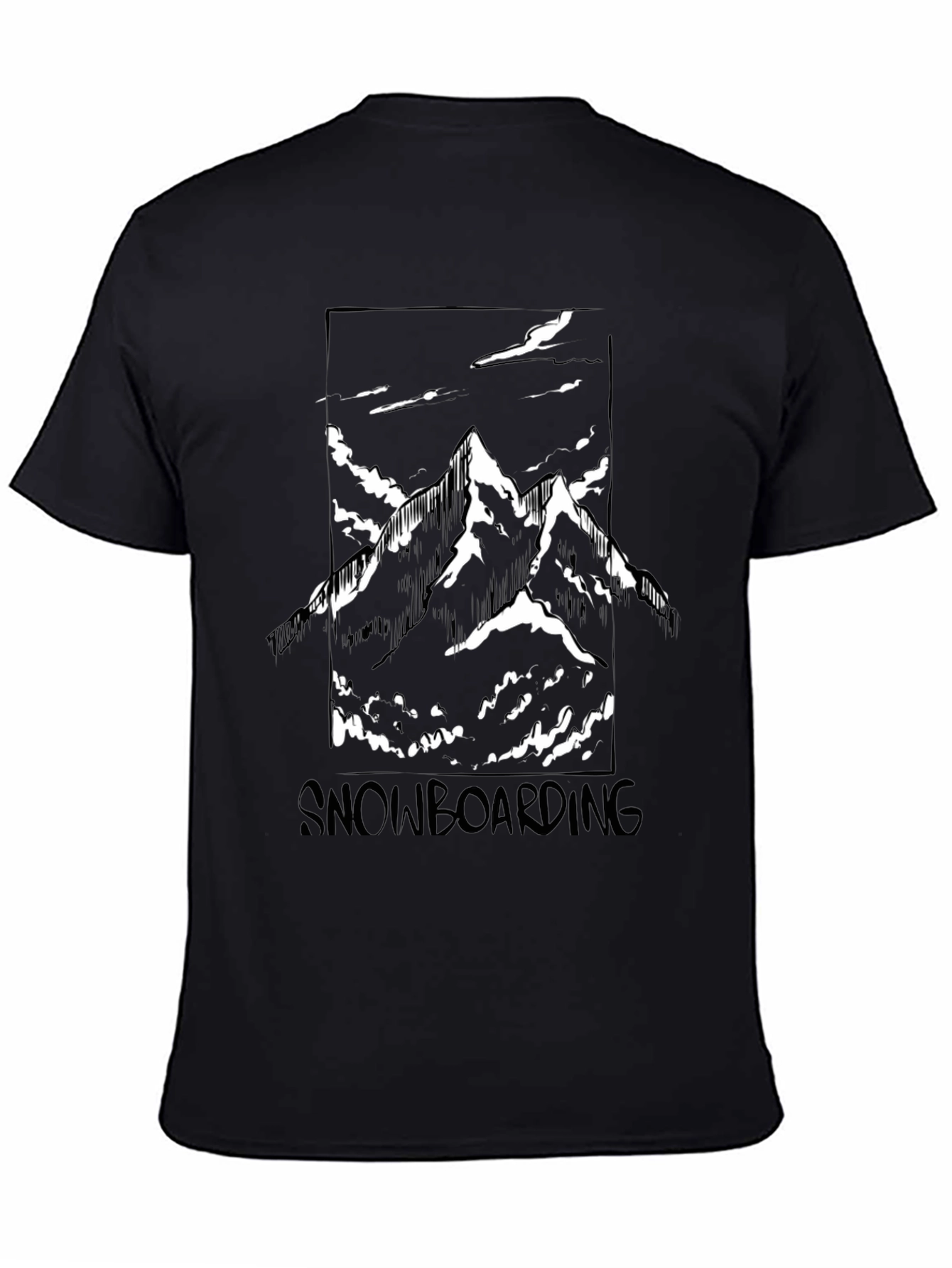 Snowboarding Mountain Graphic Tee - Black Cotton Shirt