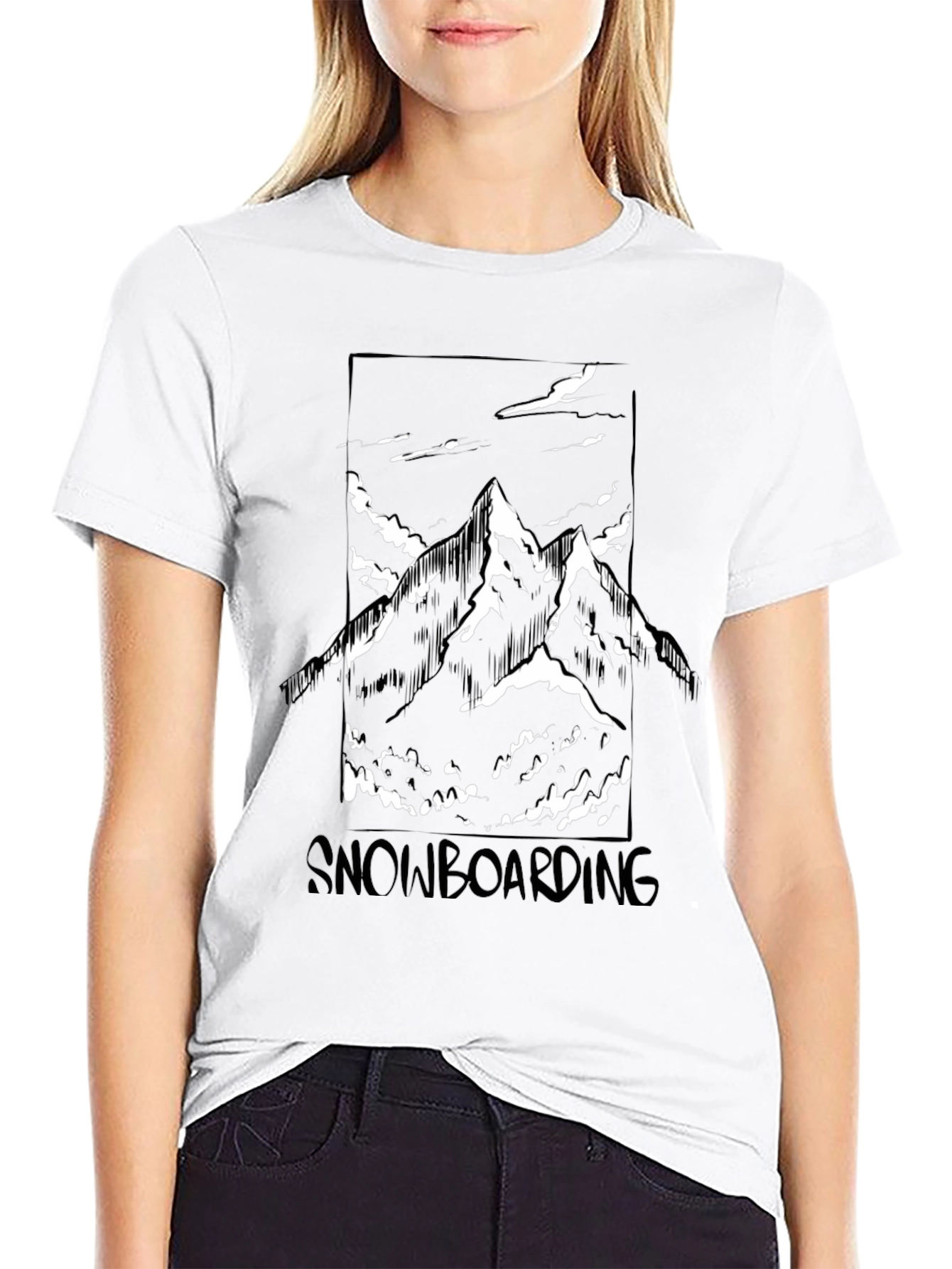 Snowboarding Mountain Graphic Tee - Black Cotton Shirt