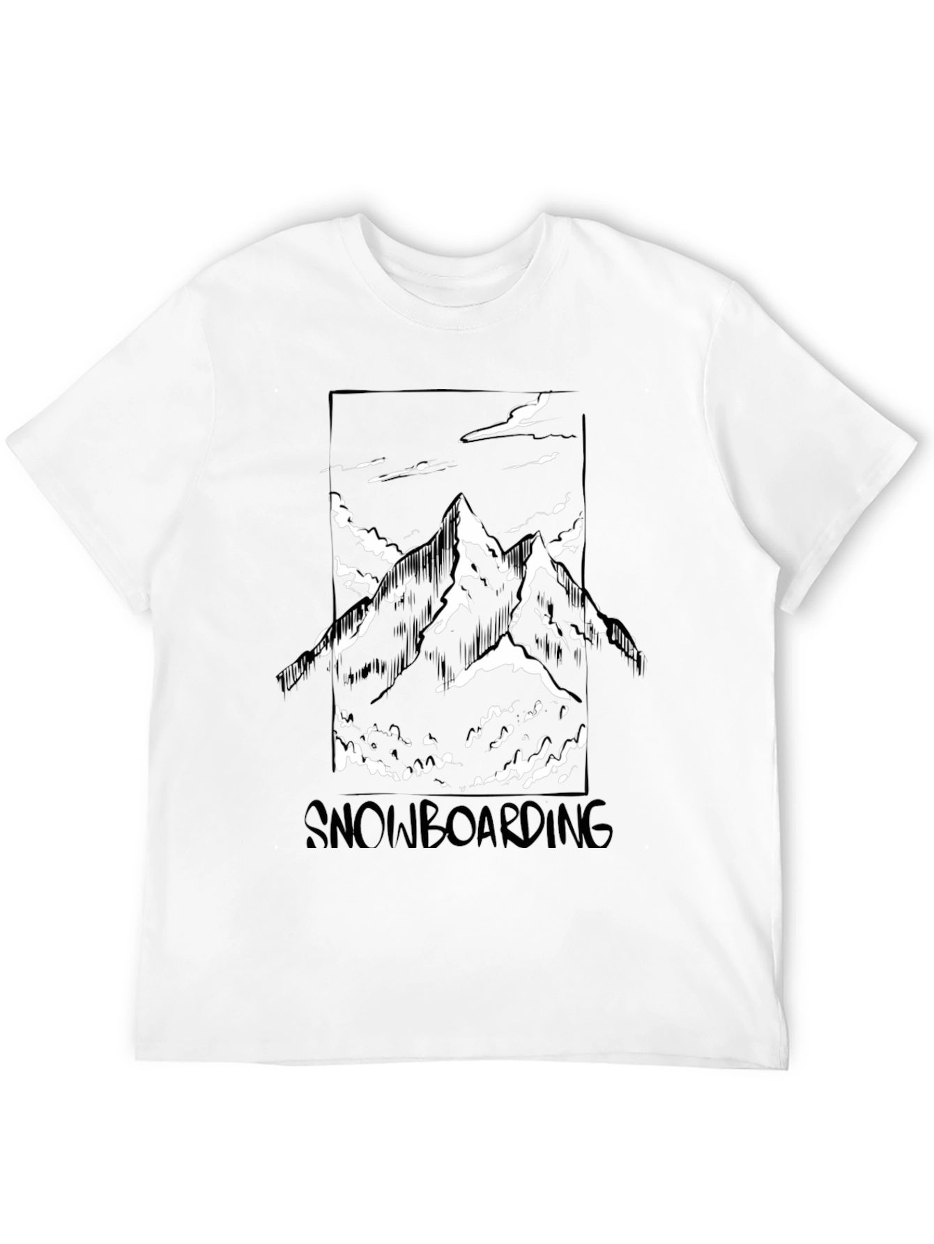 Snowboarding Mountain Graphic Tee - Black Cotton Shirt