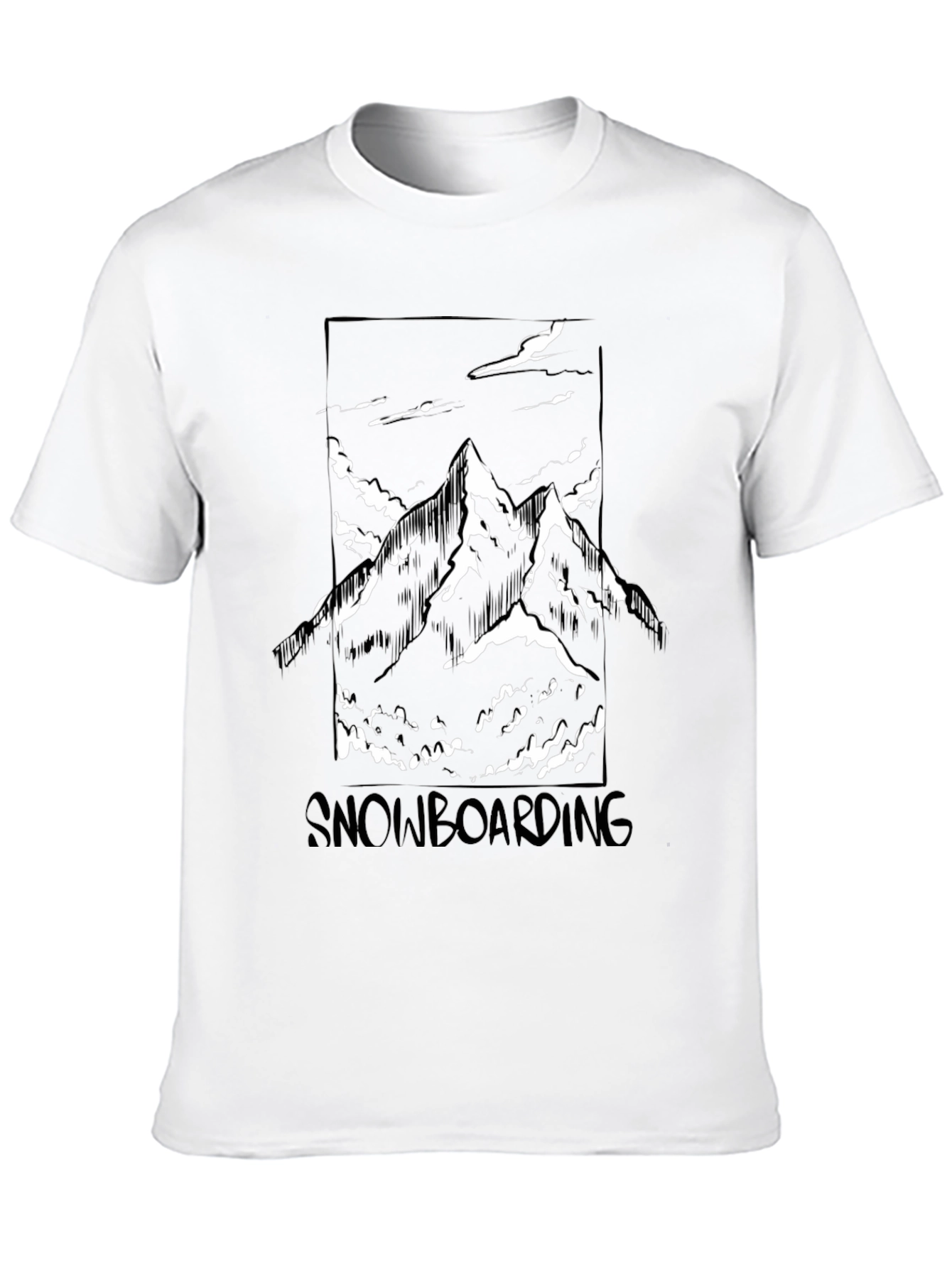 Snowboarding Mountain Graphic Tee - Black Cotton Shirt