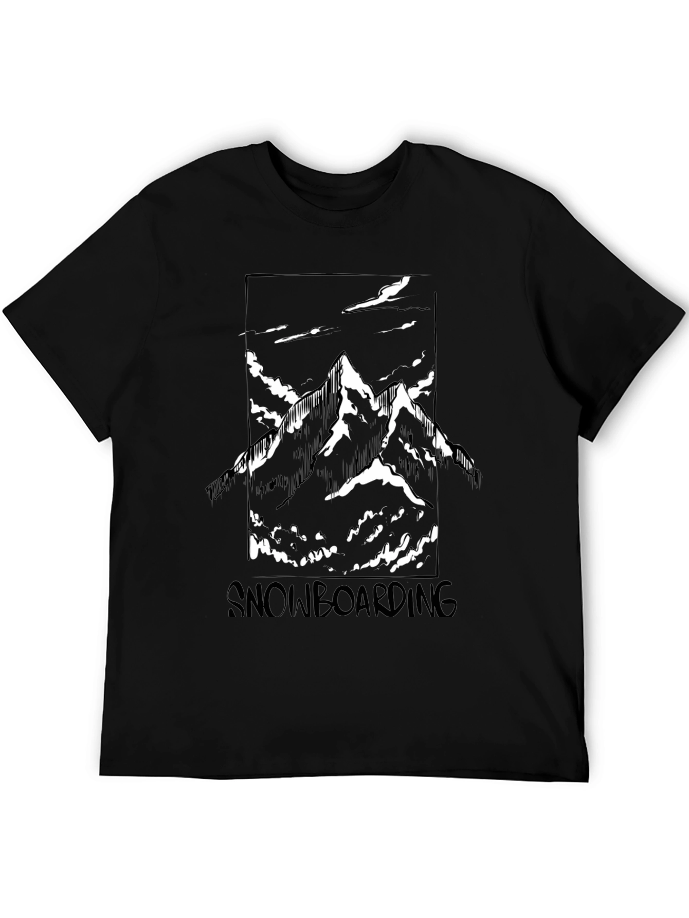 Snowboarding Mountain Graphic Tee - Black Cotton Shirt