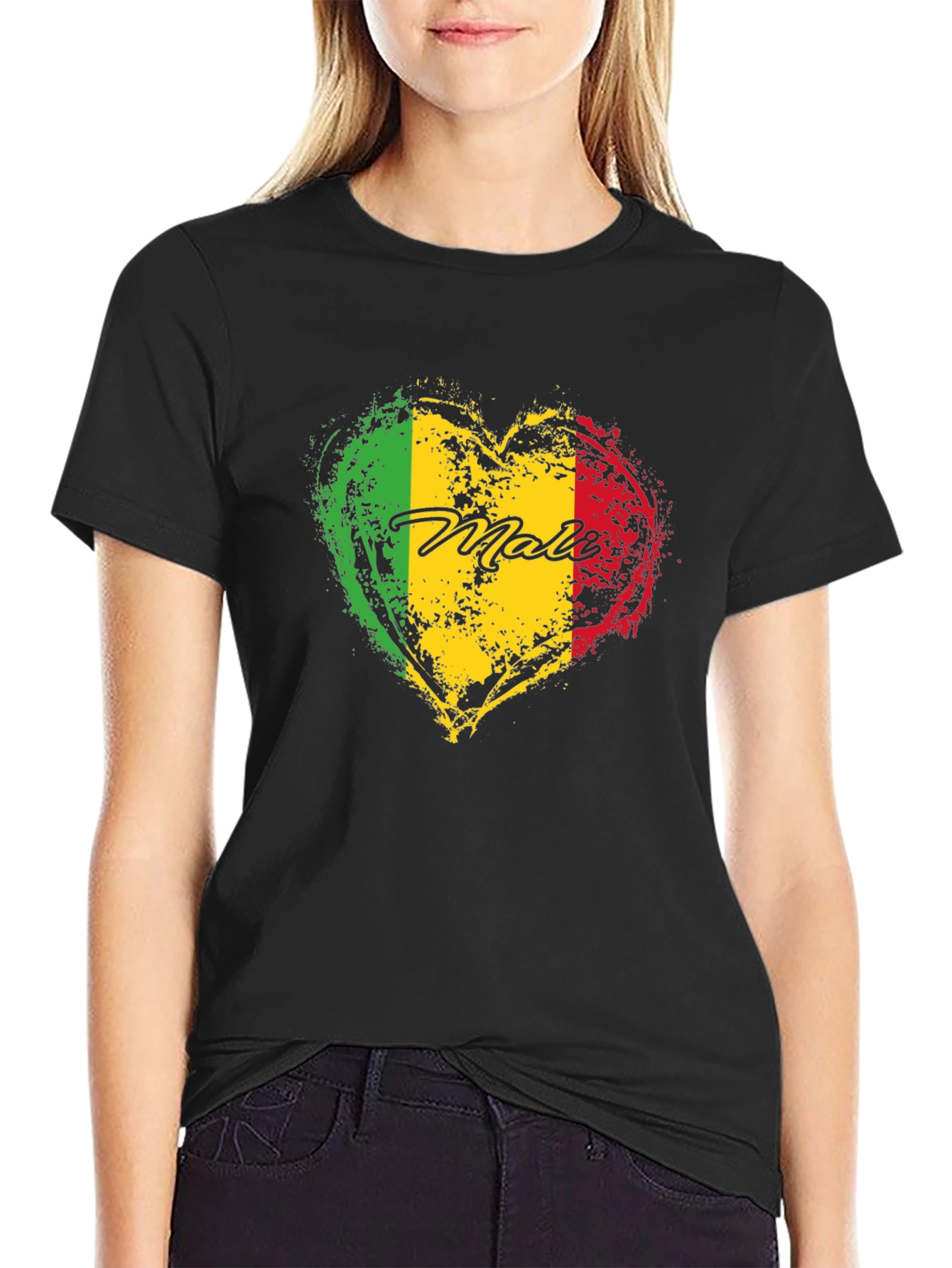 Mali Flag Heart T-Shirt - Black Cotton Tee