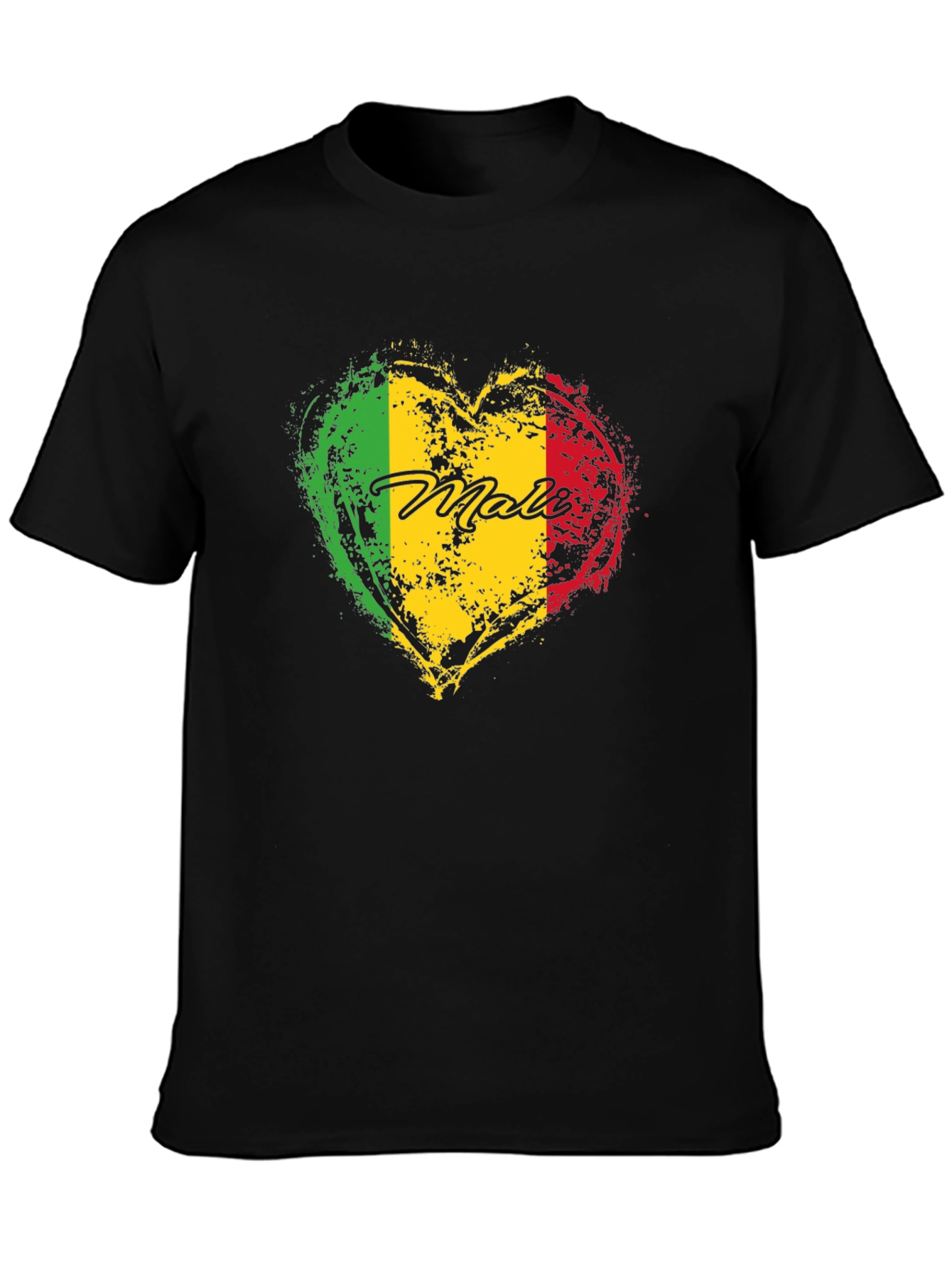 Mali Flag Heart T-Shirt - Black Cotton Tee
