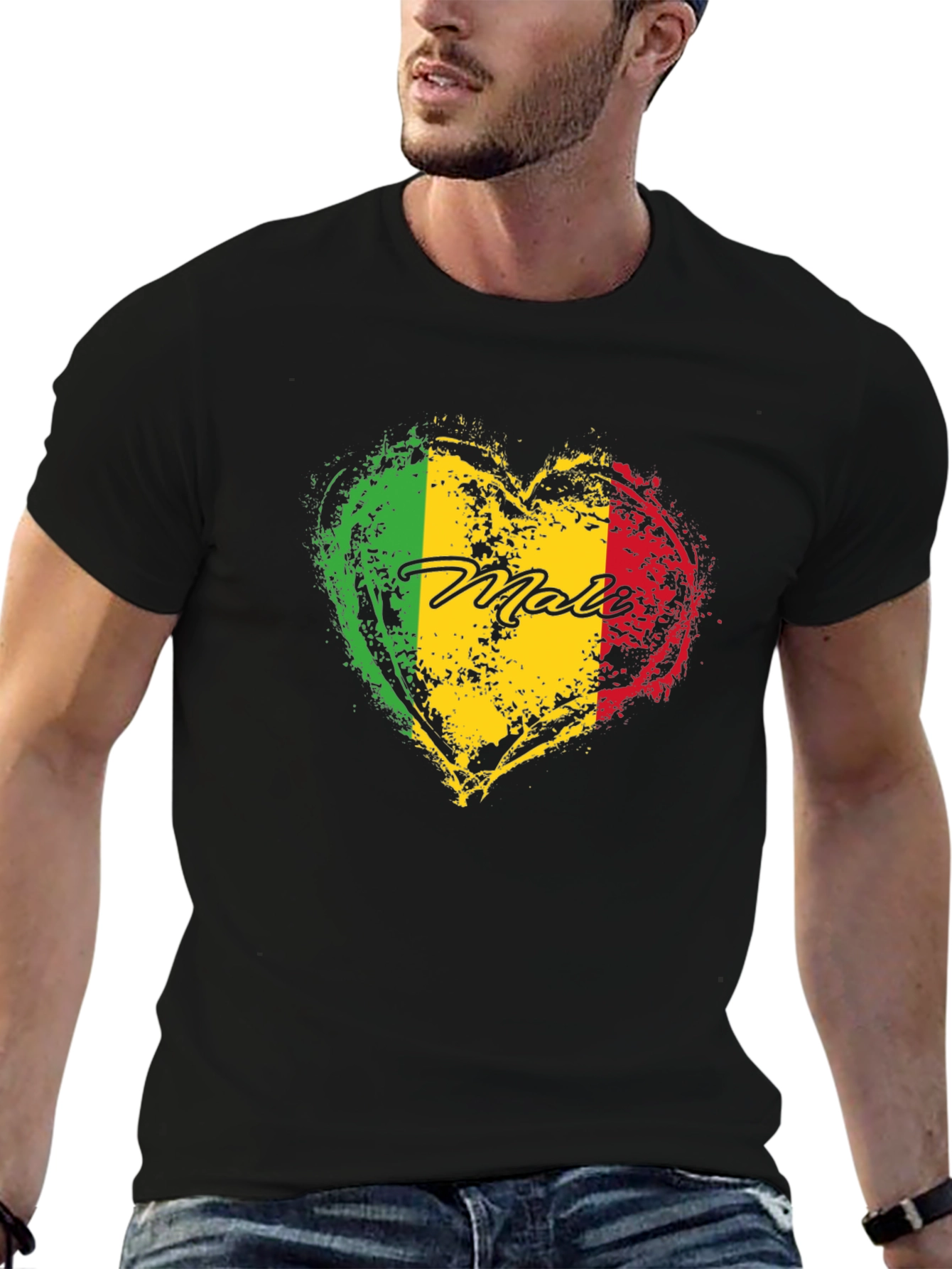 Mali Flag Heart T-Shirt - Black Cotton Tee