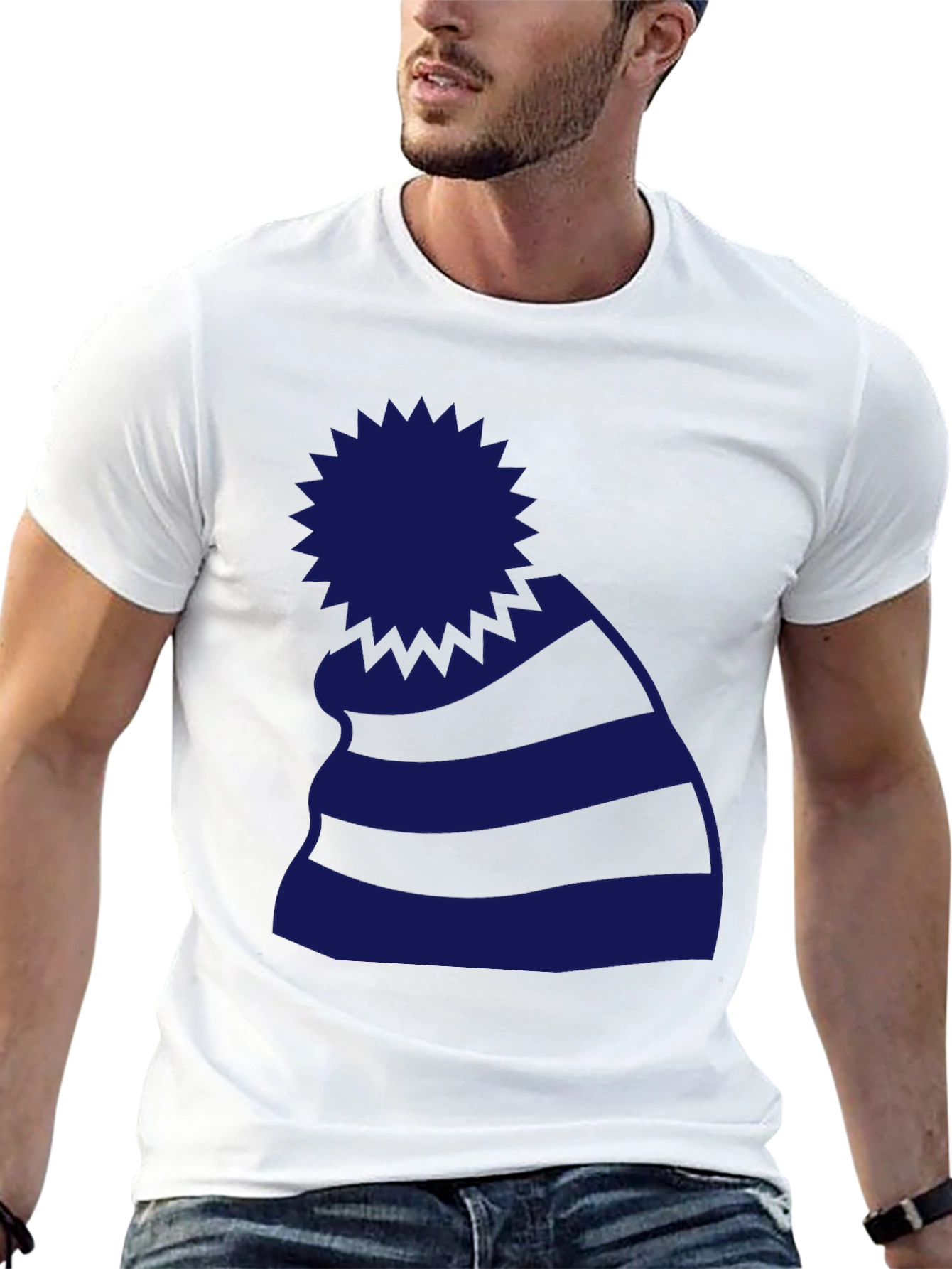 Striped Beanie Graphic Tee - Casual Style