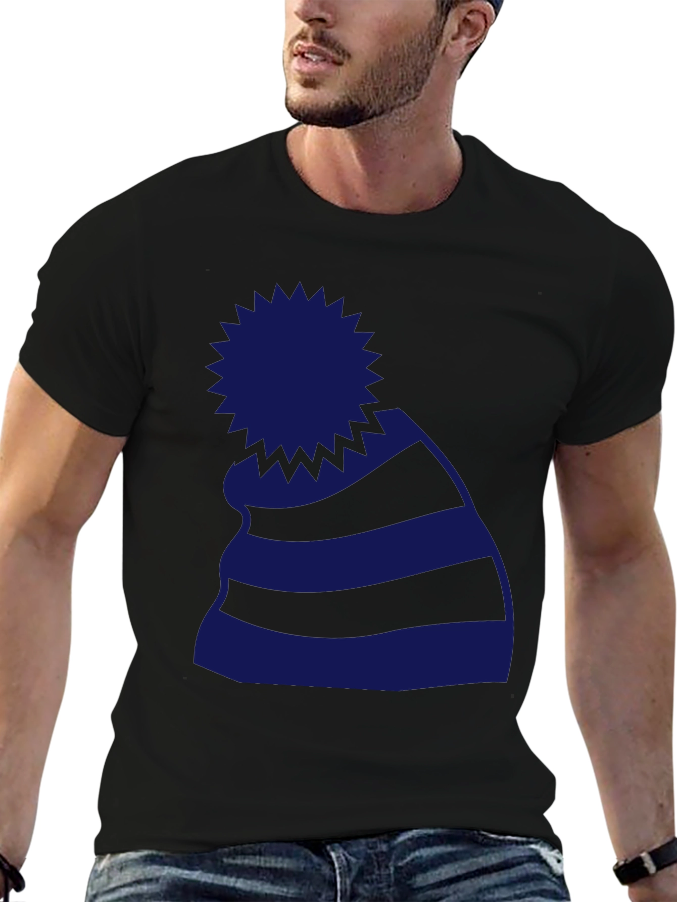 Striped Beanie Graphic Tee - Casual Style